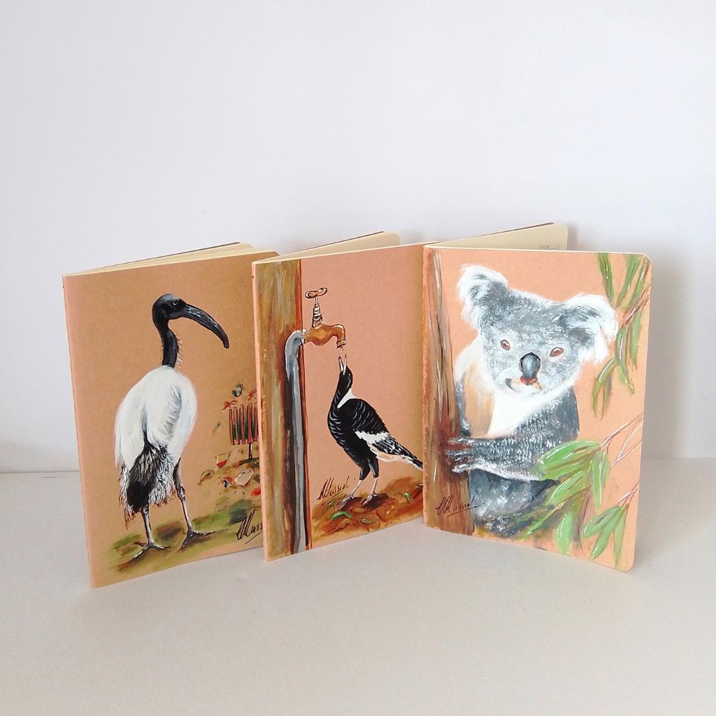 Handpainted Cotton Bound Notebooks x 3 Custom Marie