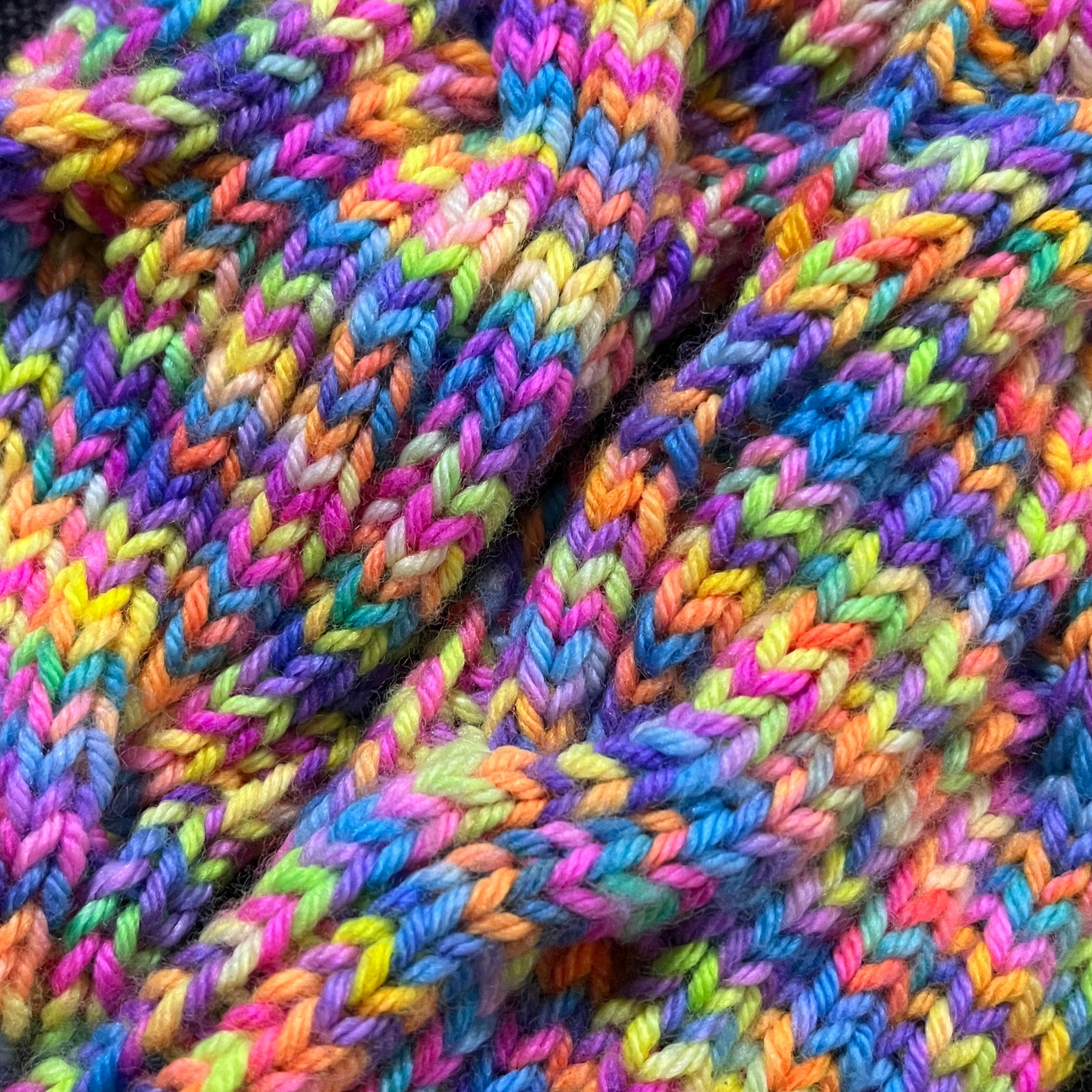 Hand knit neon cable slouch socks using Australian hand dyed yarn
