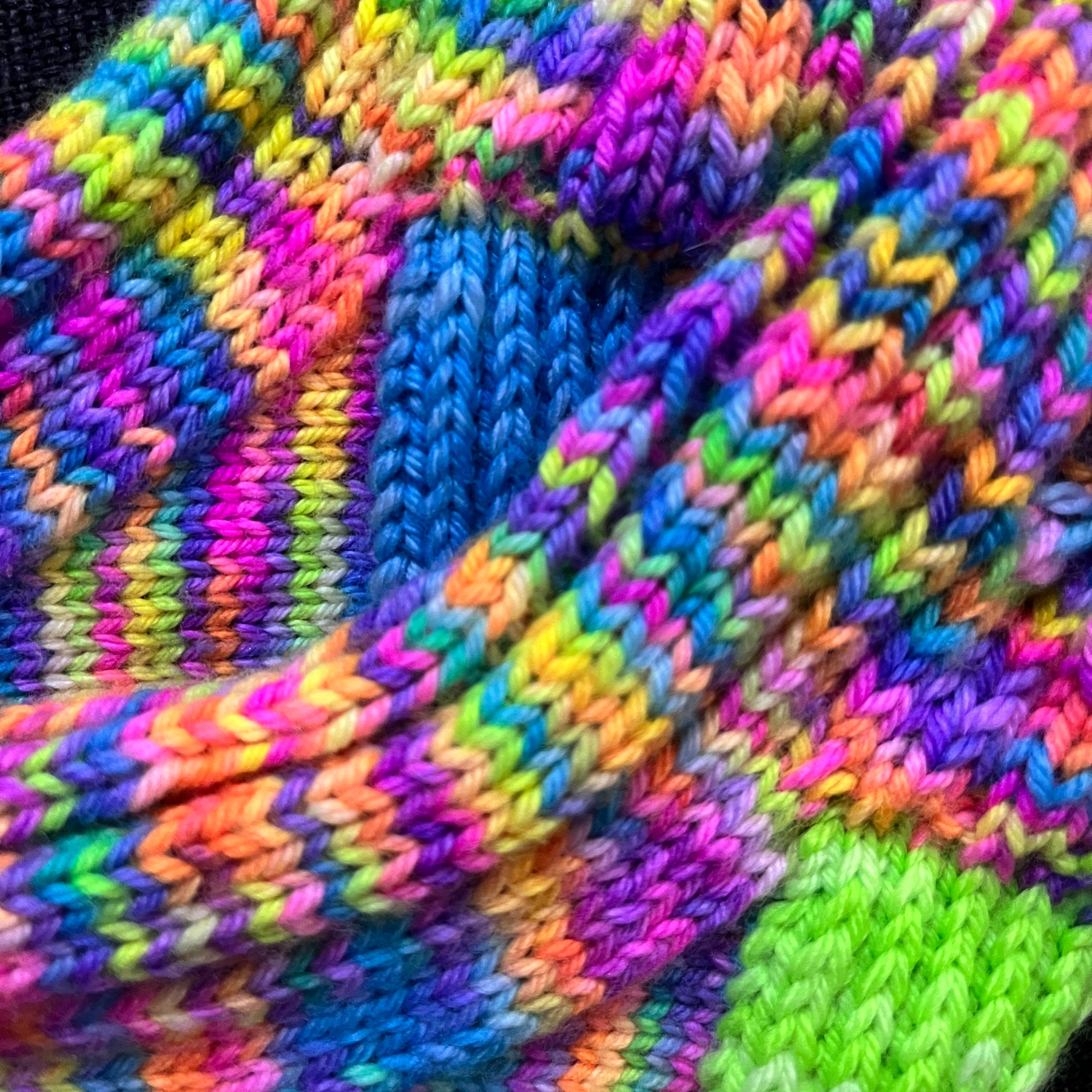 Hand knit neon cable slouch socks using Australian hand dyed yarn