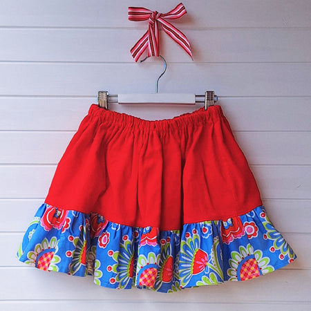 Handmade Red Cord Skirt | Floral Ruffle | Size 5