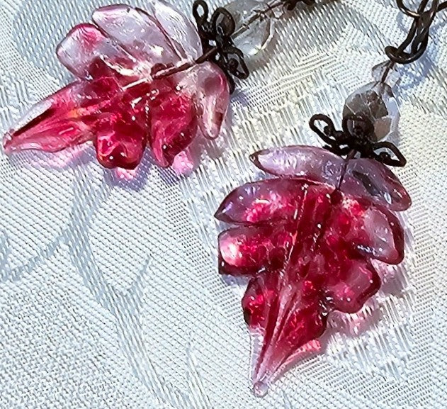 Red Lampwork Handmade Leaf Earrings POST FREE