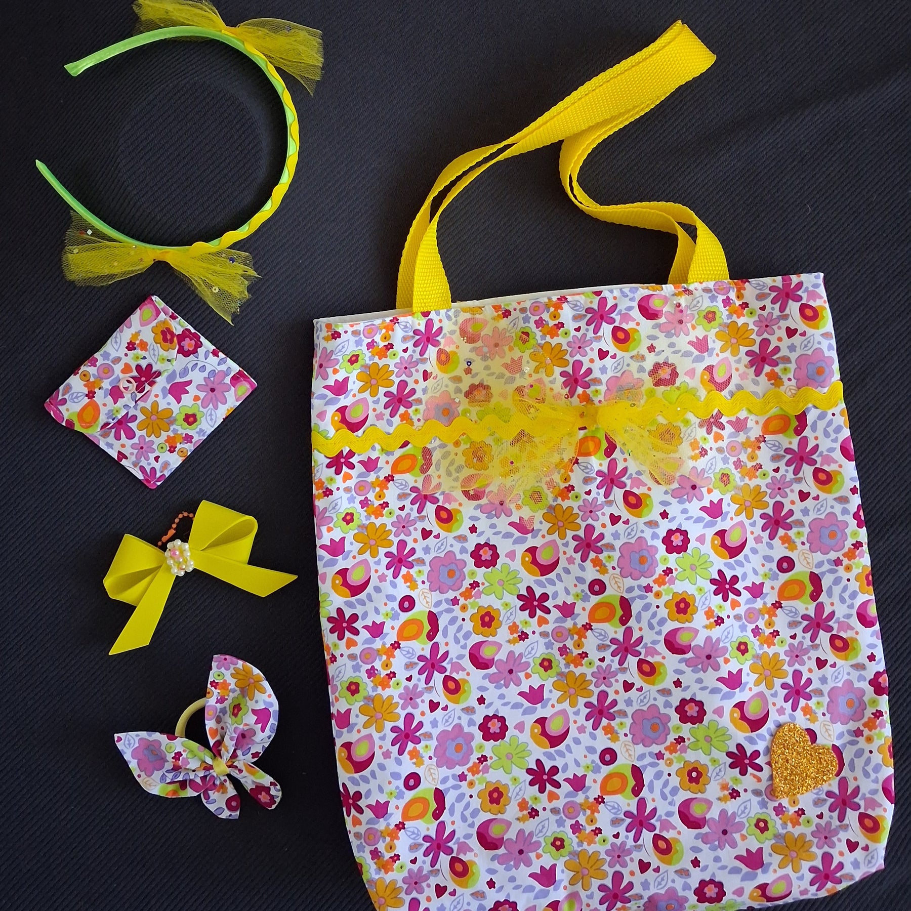 Children's Tote Bag, Purse, Bag Charm and Hair Accessories