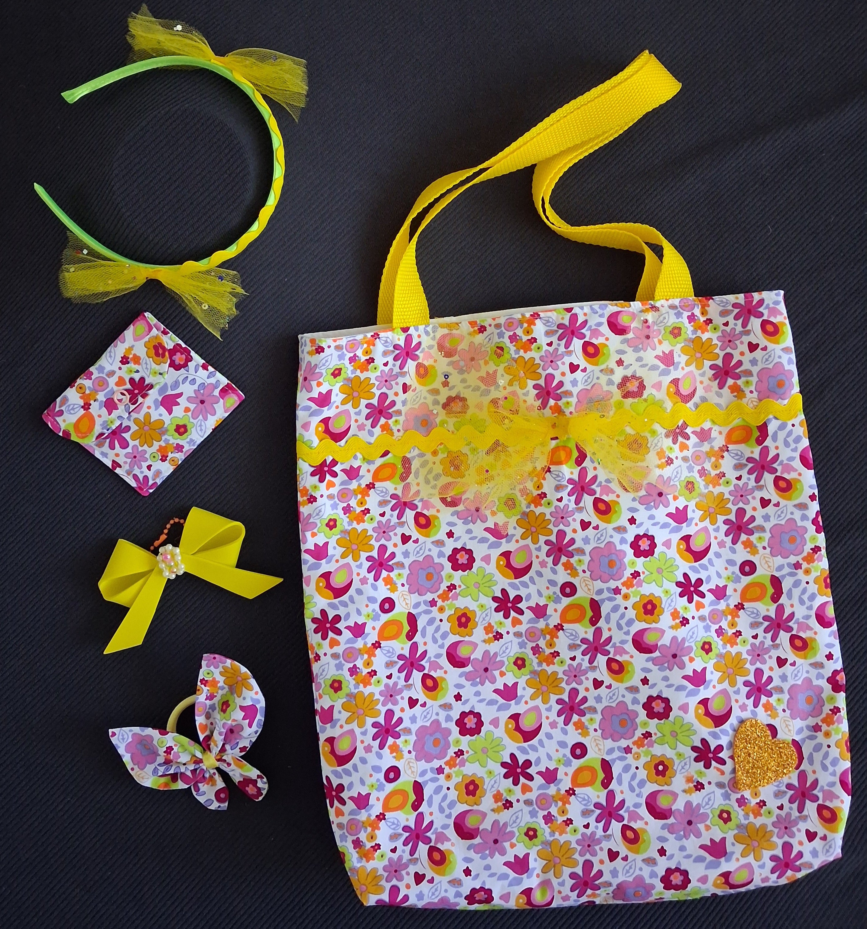 Children's Tote Bag, Purse, Bag Charm and Hair Accessories