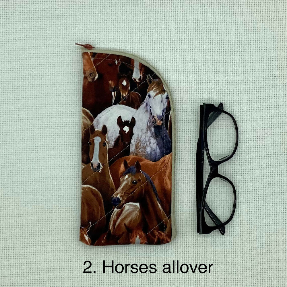Horses curved top zip pouch for glasses, phones, handbag organiser, etc.