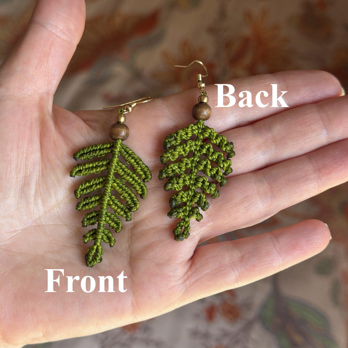 Macrame Fern Leaf Earrings - earthy forest fae / New Zealand charm