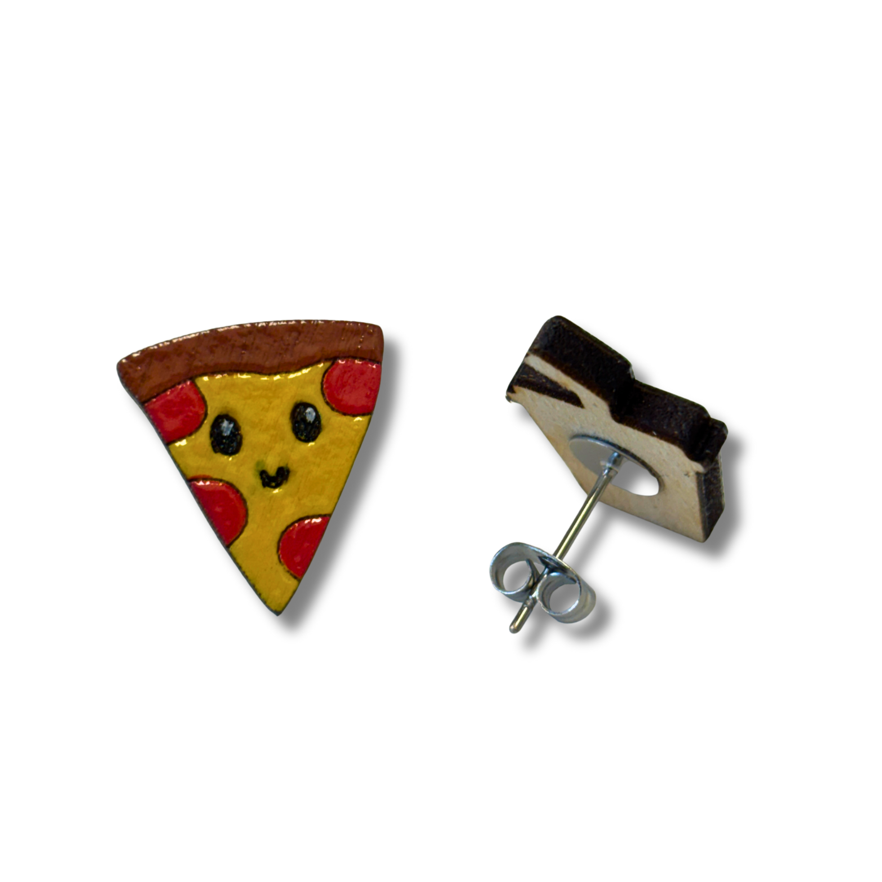Pizza and drink studs - wooden, hand painted