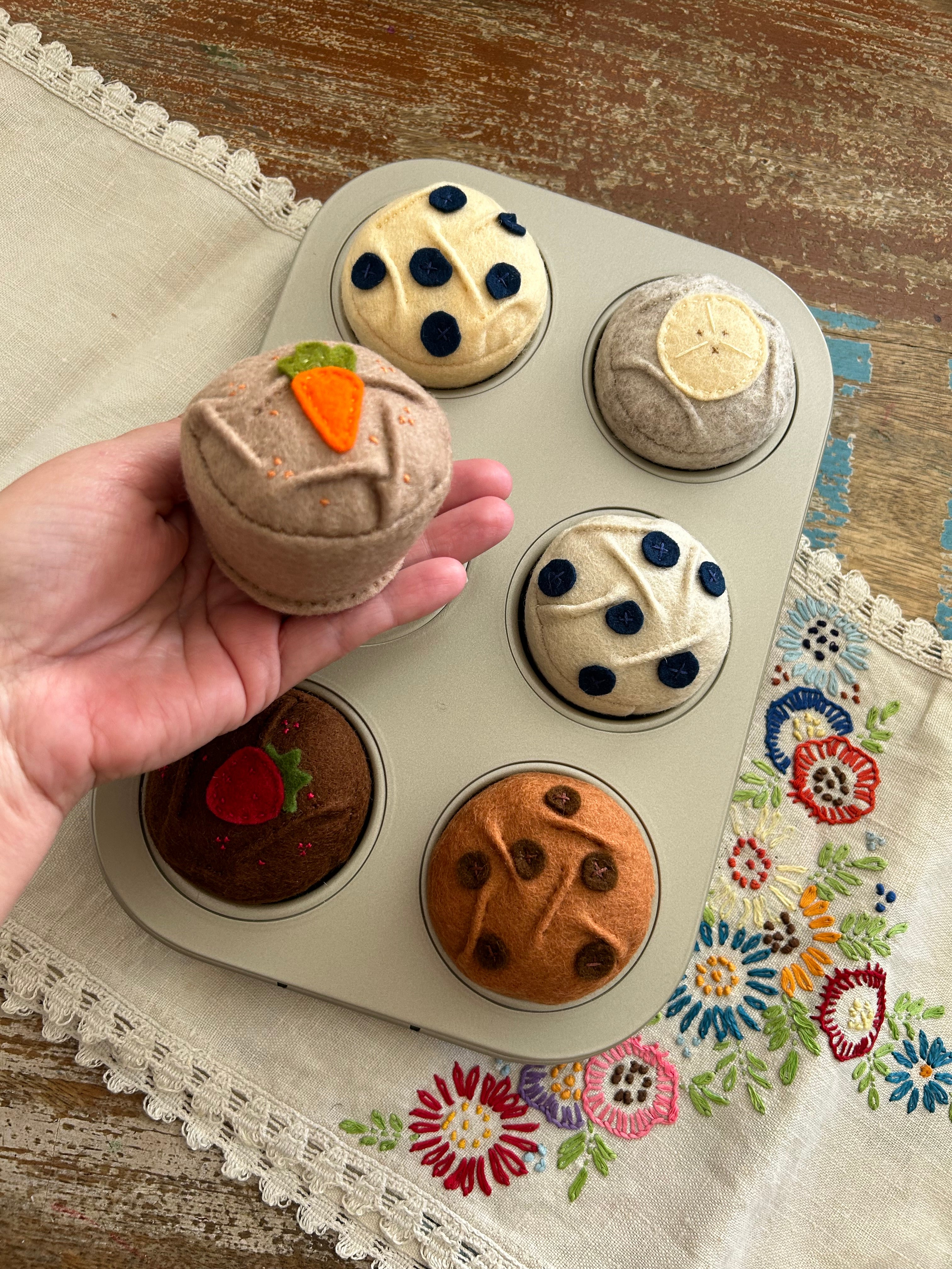 Felt Muffins Play Food Set, Pretend Kitchen Toy, Handmade Felt Bakery, Montessori Imaginative Play