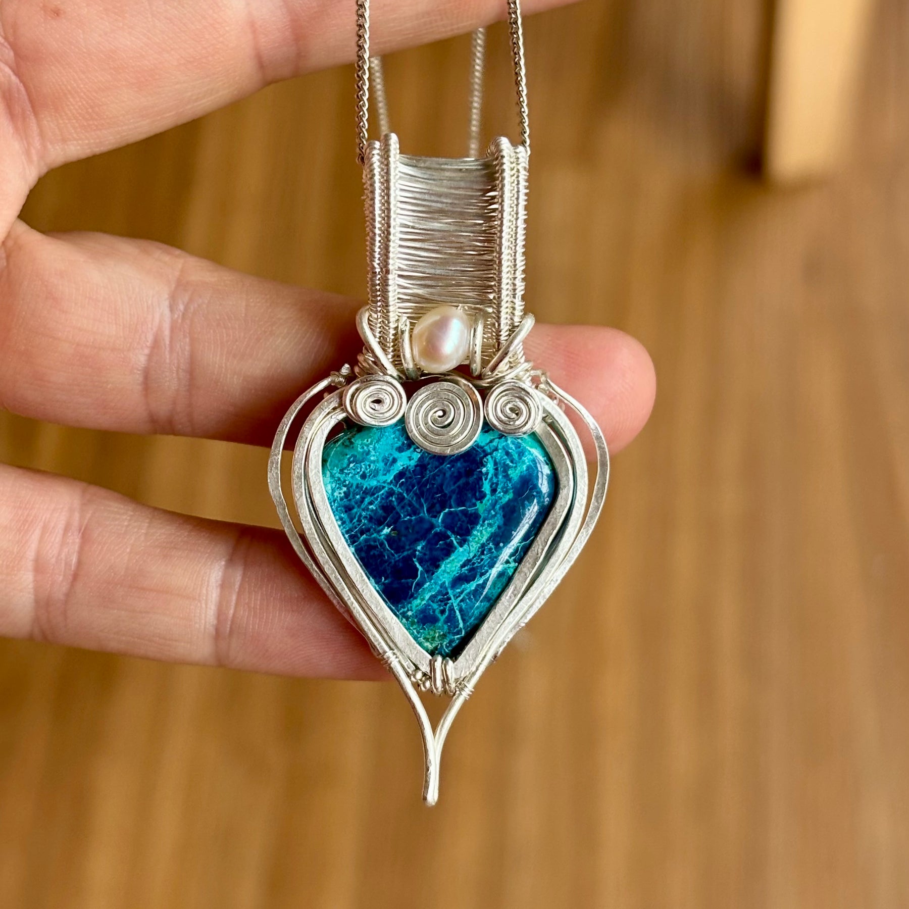 Pearl Shattuckite silver Crystal pendant
