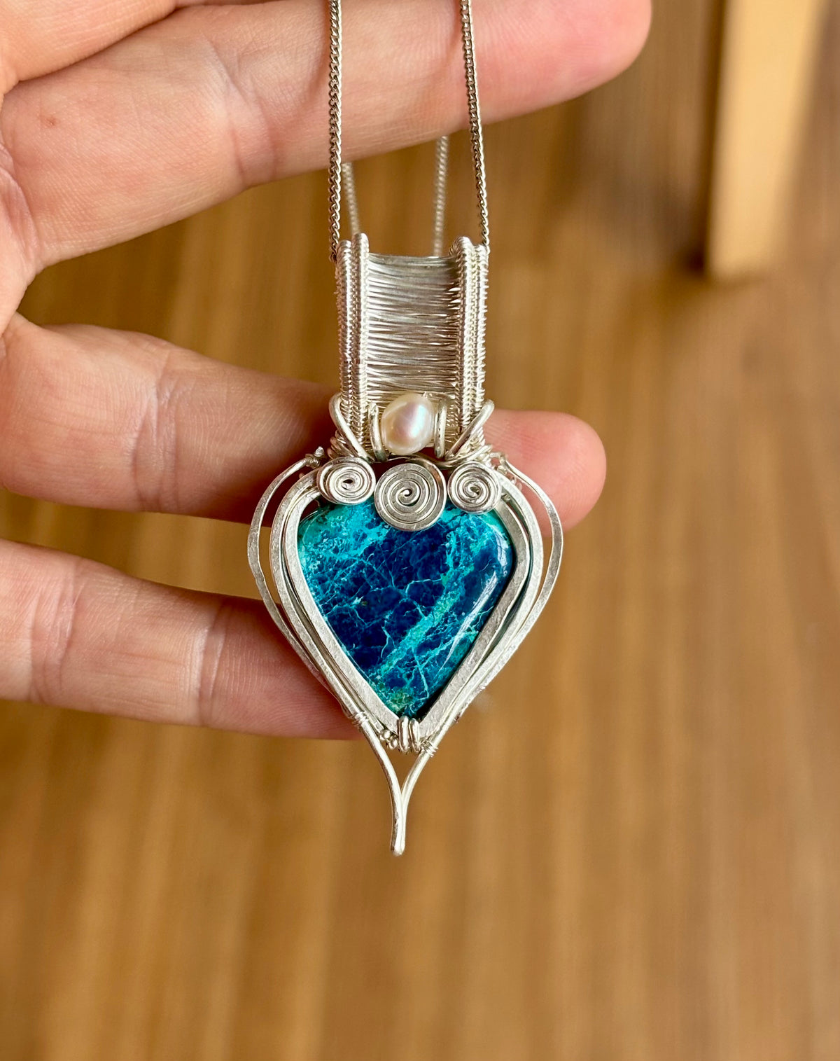 Pearl Shattuckite silver Crystal pendant