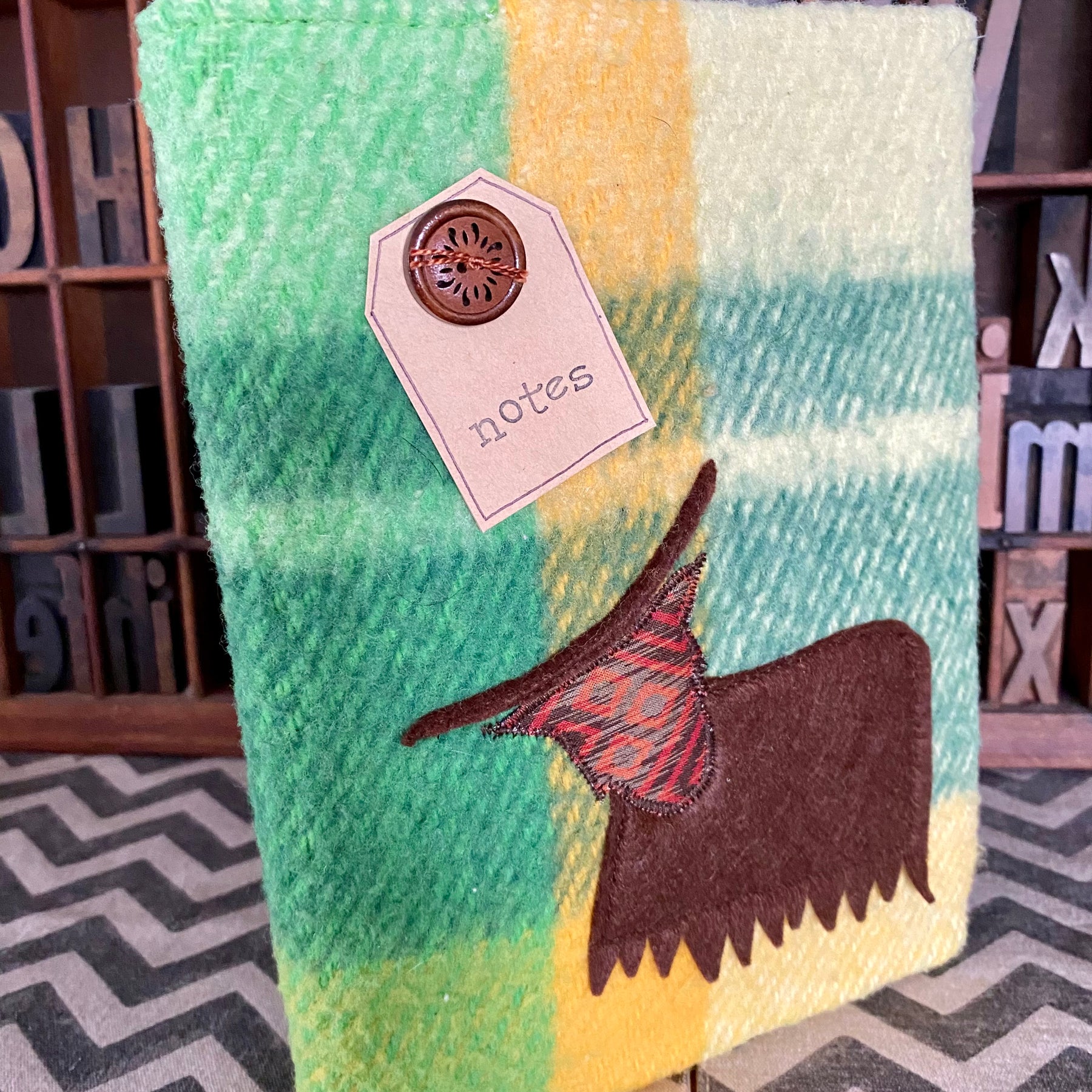 A5 Upcycled Notebook Highland Cow - Green