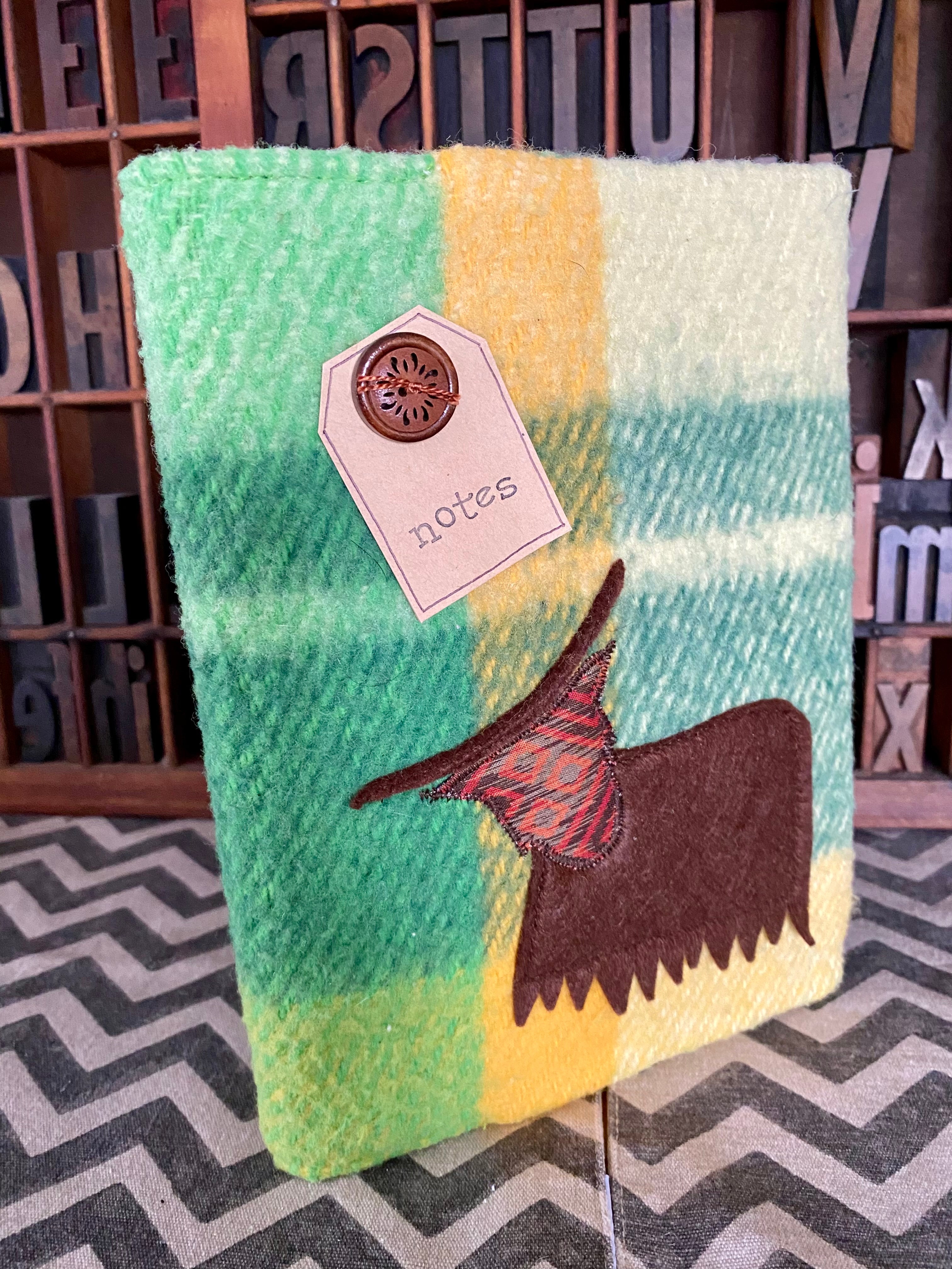 A5 Upcycled Notebook Highland Cow - Green