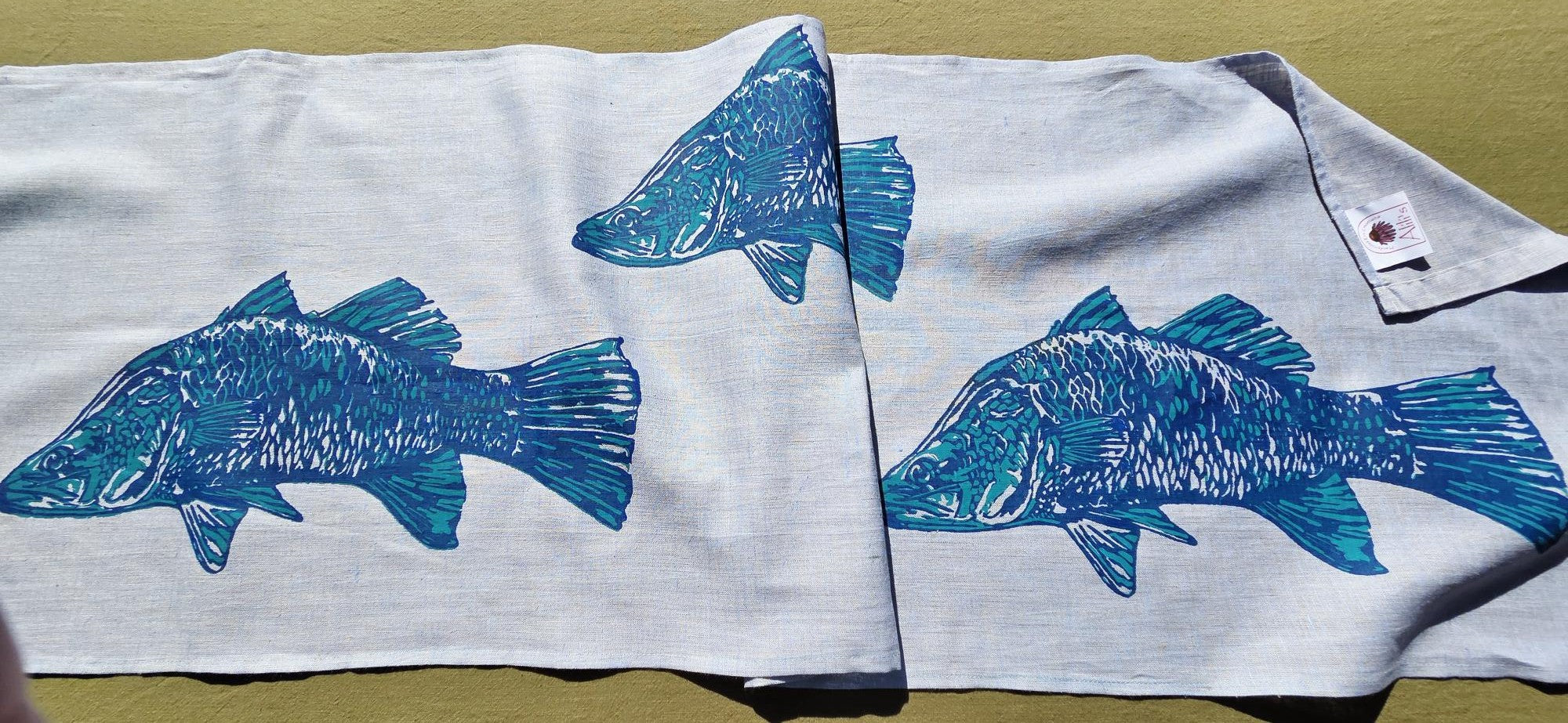 Hand Screen Printed Linen Table Runners-Australian Barramundi