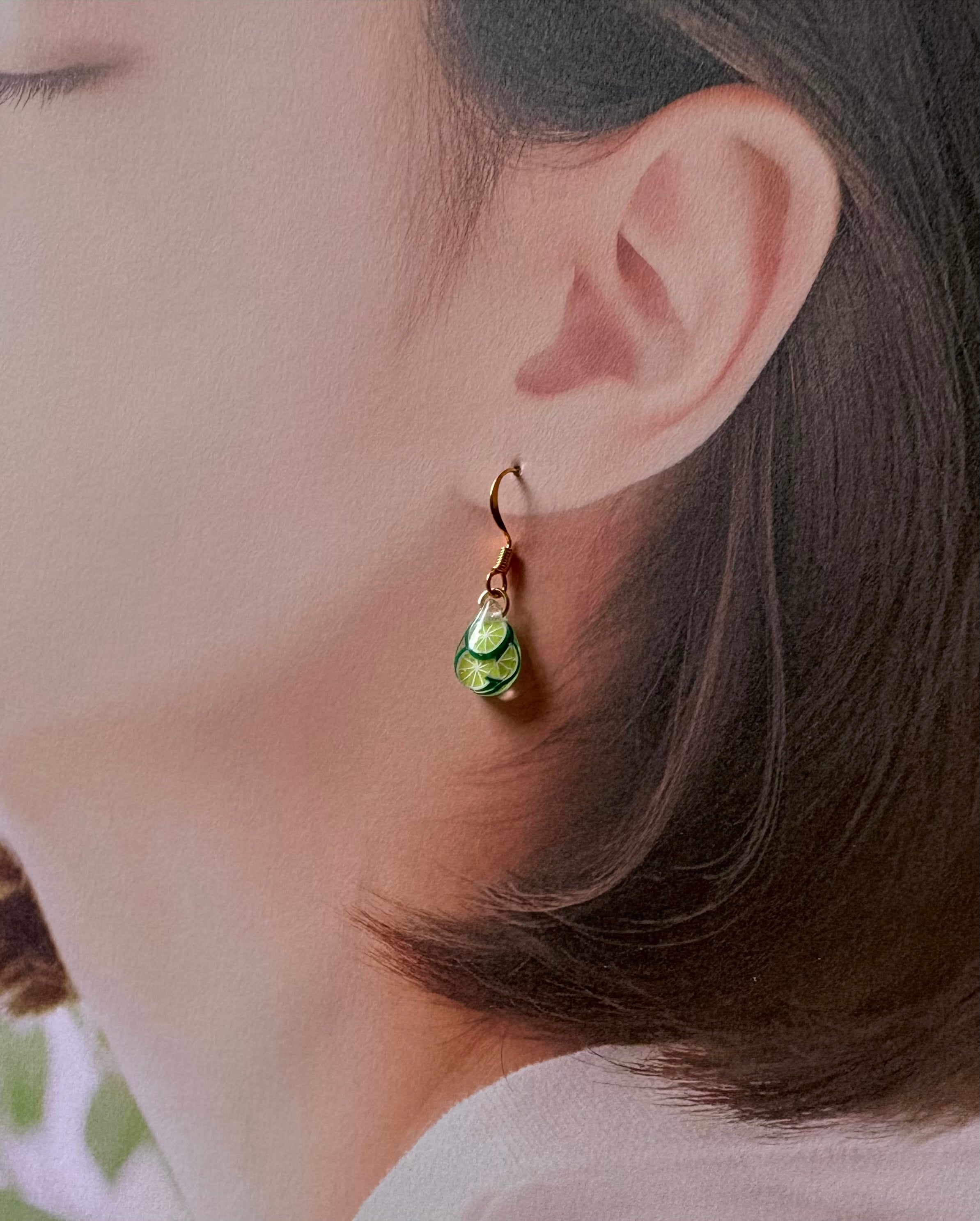 Small Teardrop Resin Earrings- lime