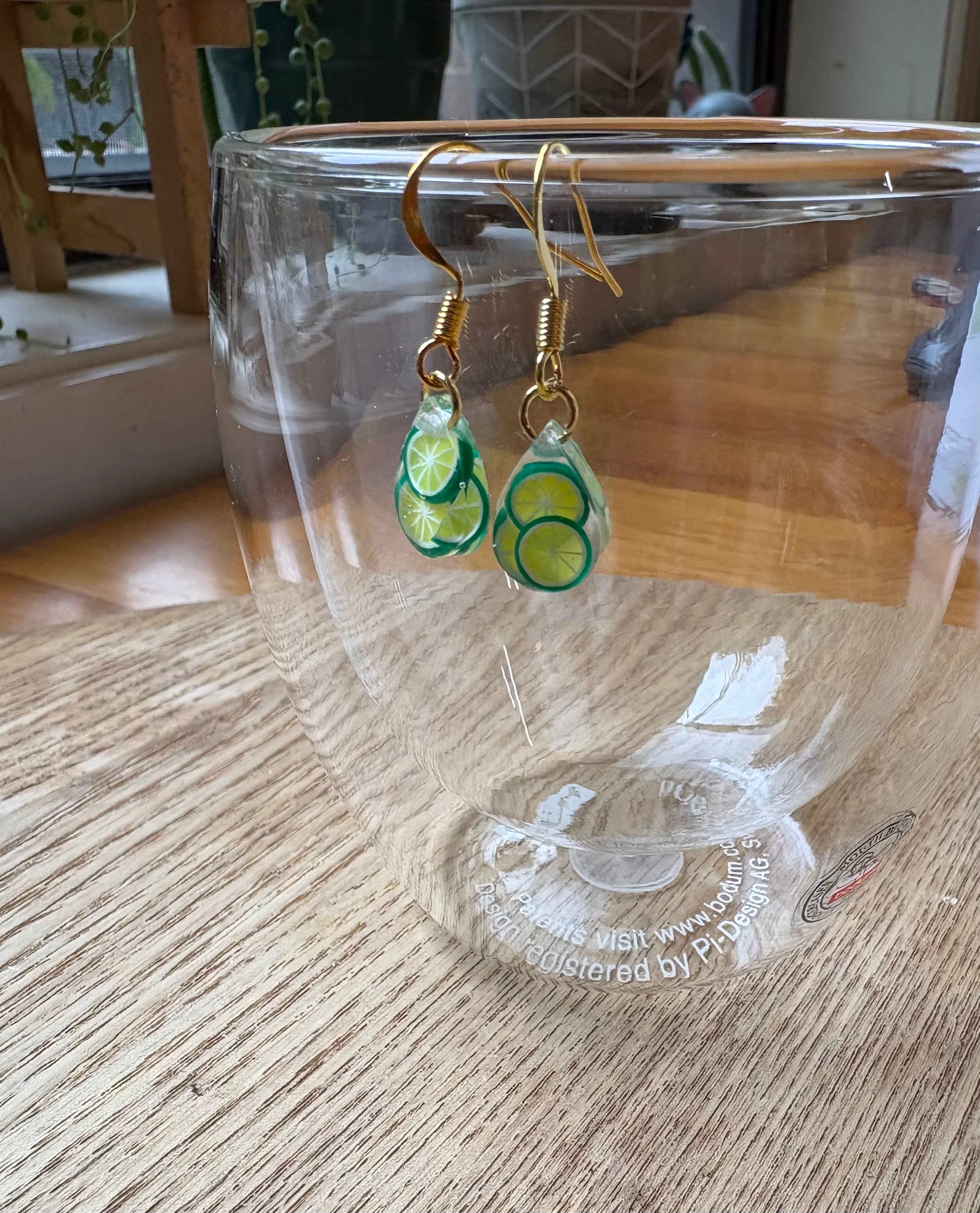 Small Teardrop Resin Earrings- lime