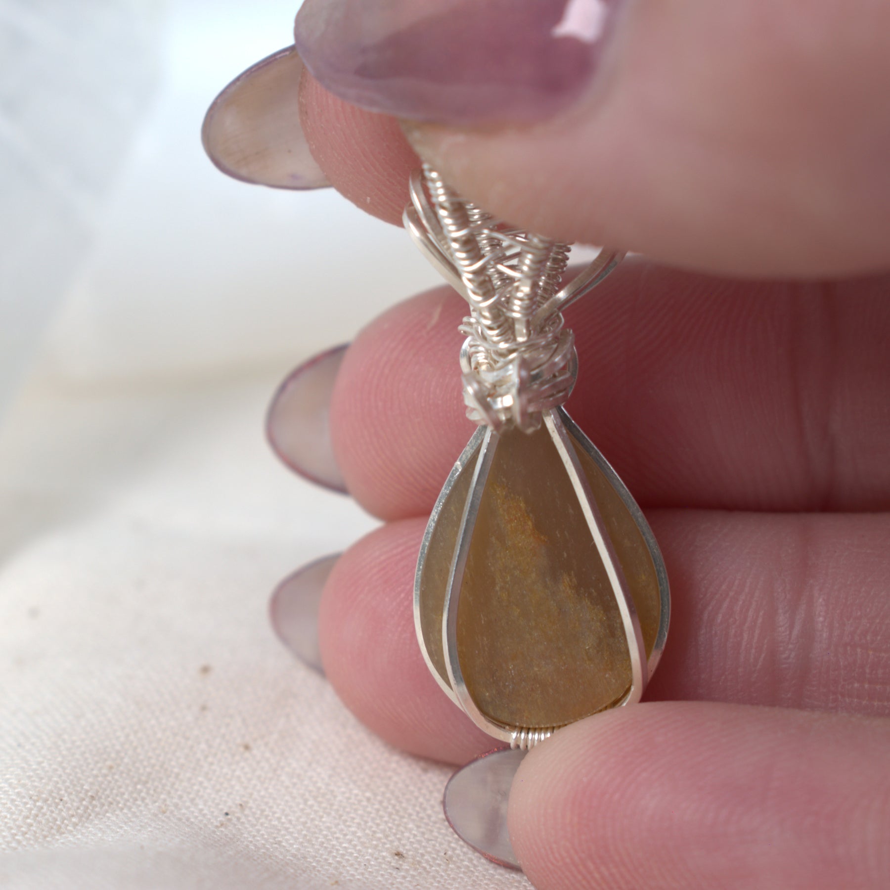Wire Wrapped Australian Golden Sheen Sunstone Keepsake Pendant