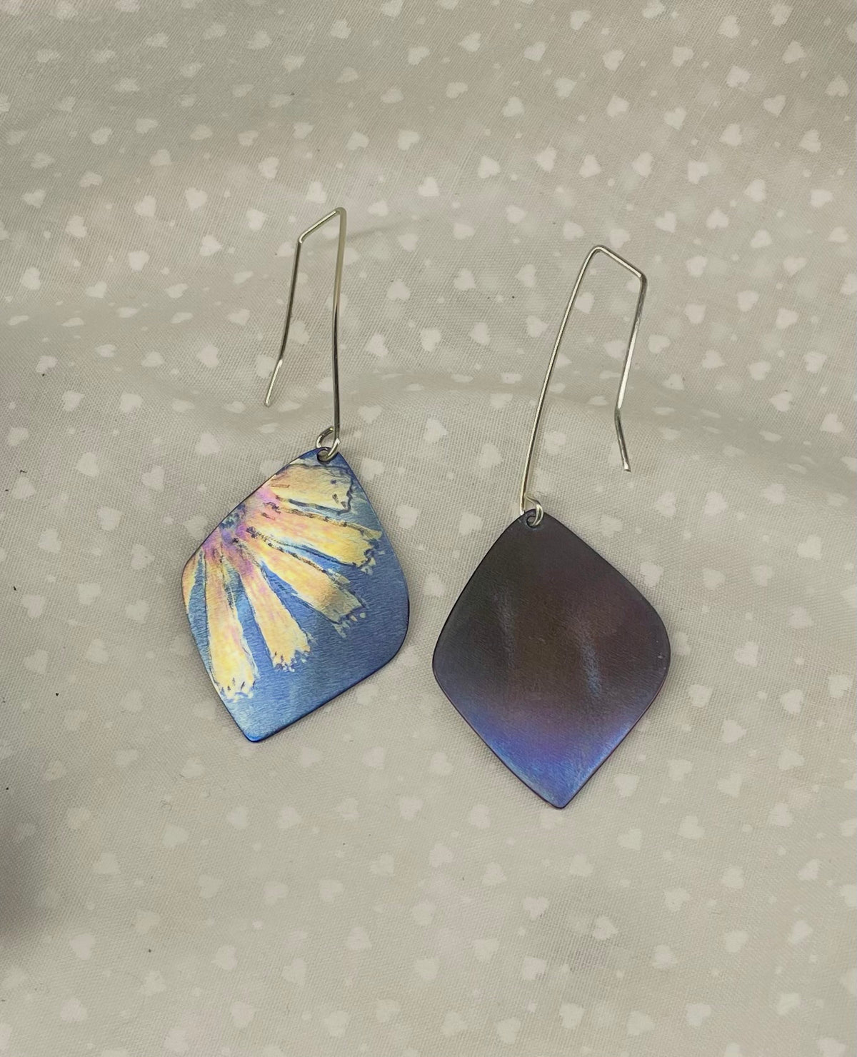 Titanium Statement Dangles with Painted Floral Design-Blue, Yellow and Orange