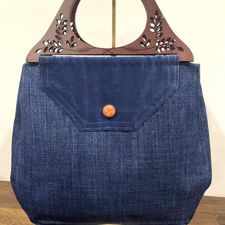 Handmade Blue Wooden Handled Handbag