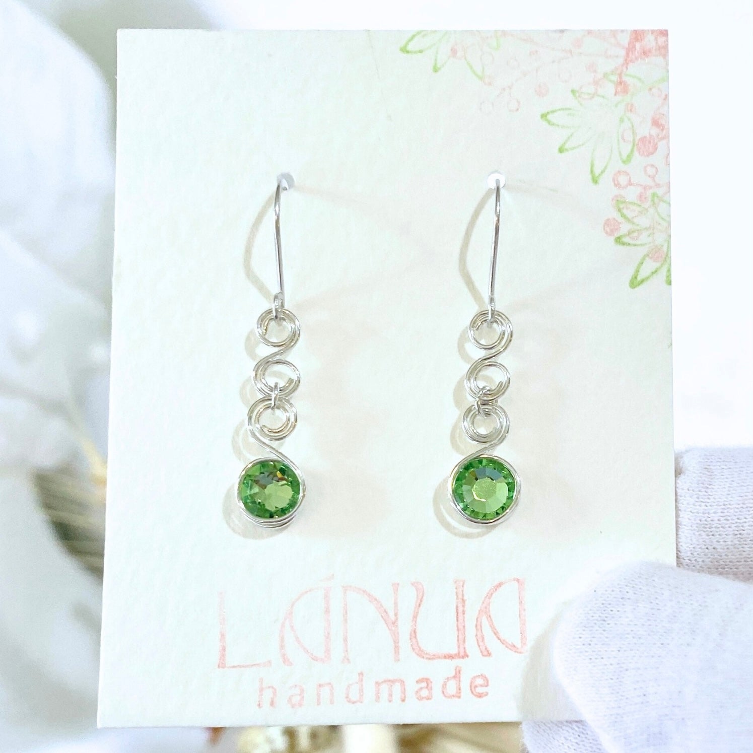 Green crystal dangle earrings | Emerald or Peridot | Sterling silver or 14k gold-filled | Birthstone gift for May or August