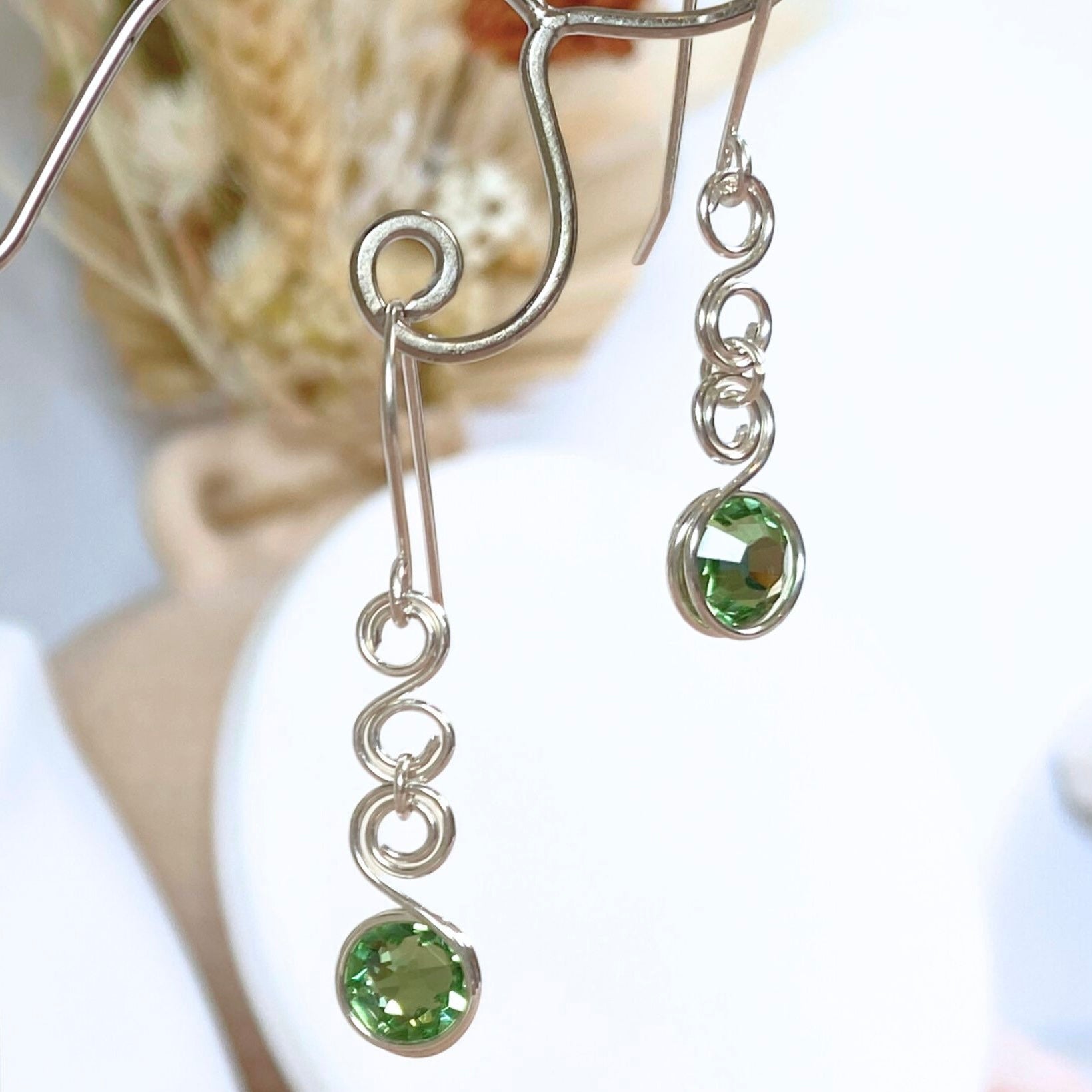 Green crystal dangle earrings | Emerald or Peridot | Sterling silver or 14k gold-filled | Birthstone gift for May or August