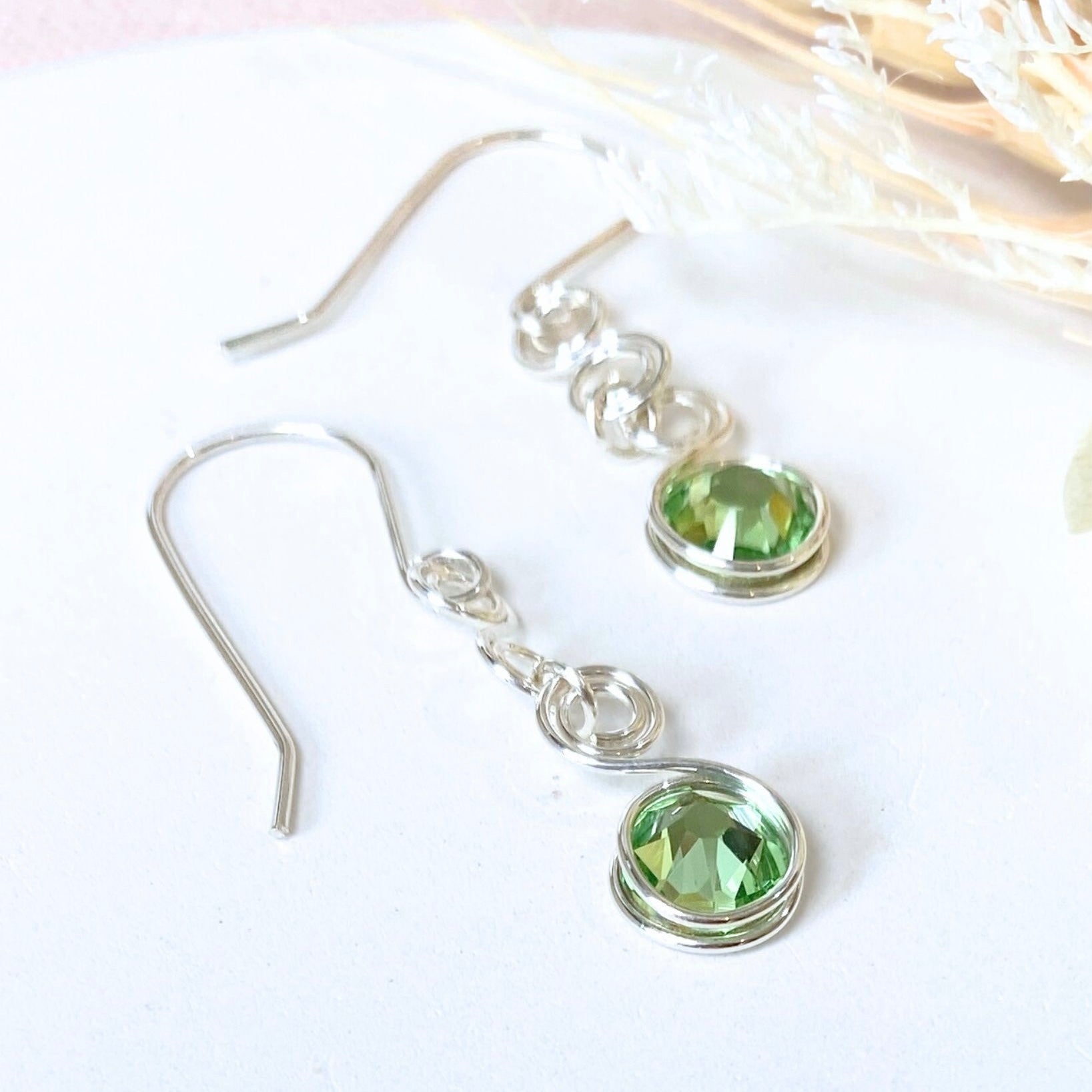 Green crystal dangle earrings | Emerald or Peridot | Sterling silver or 14k gold-filled | Birthstone gift for May or August