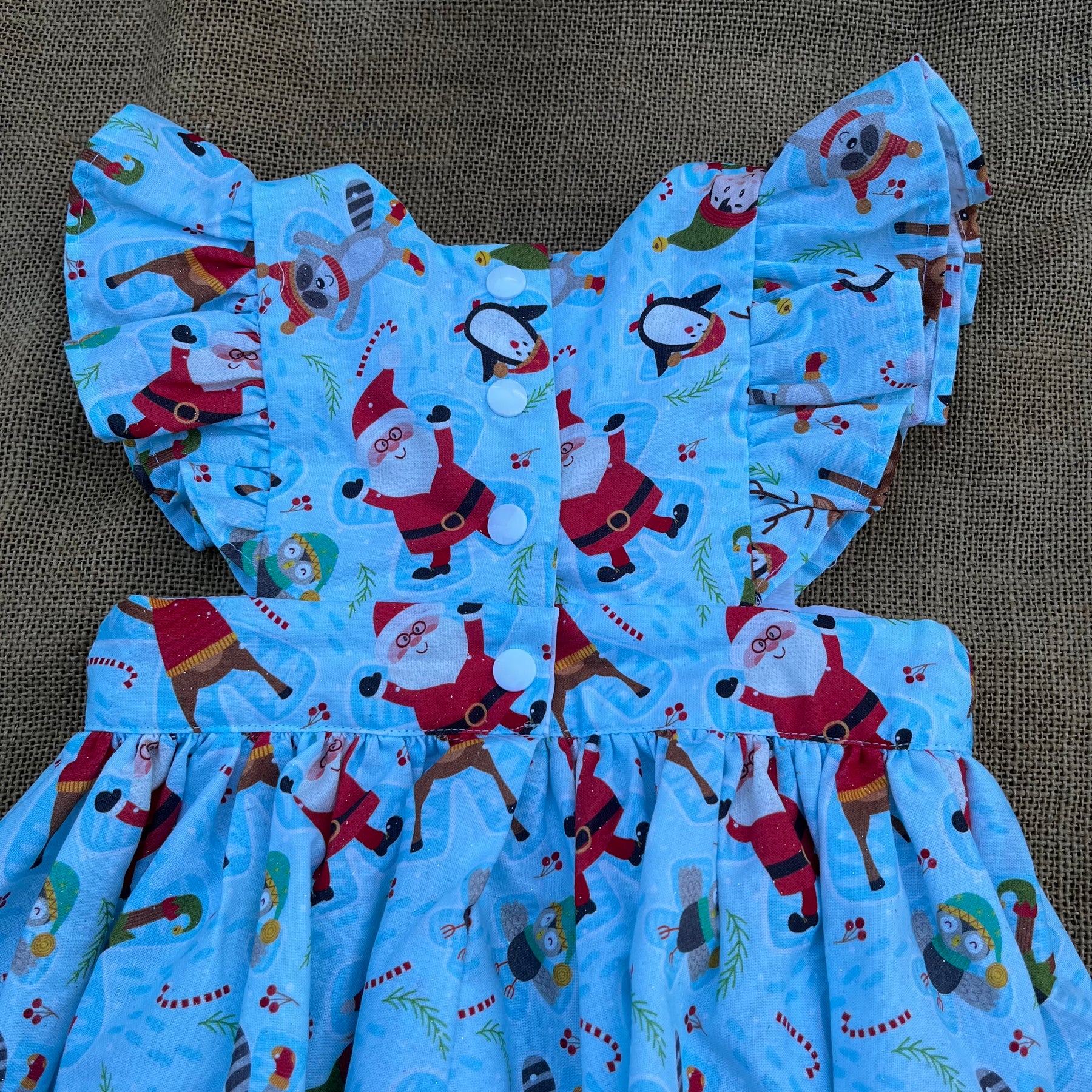 Christmas Pinafore Dress | Handmade Toddler Girls Outfit | Funky Santa and Elves