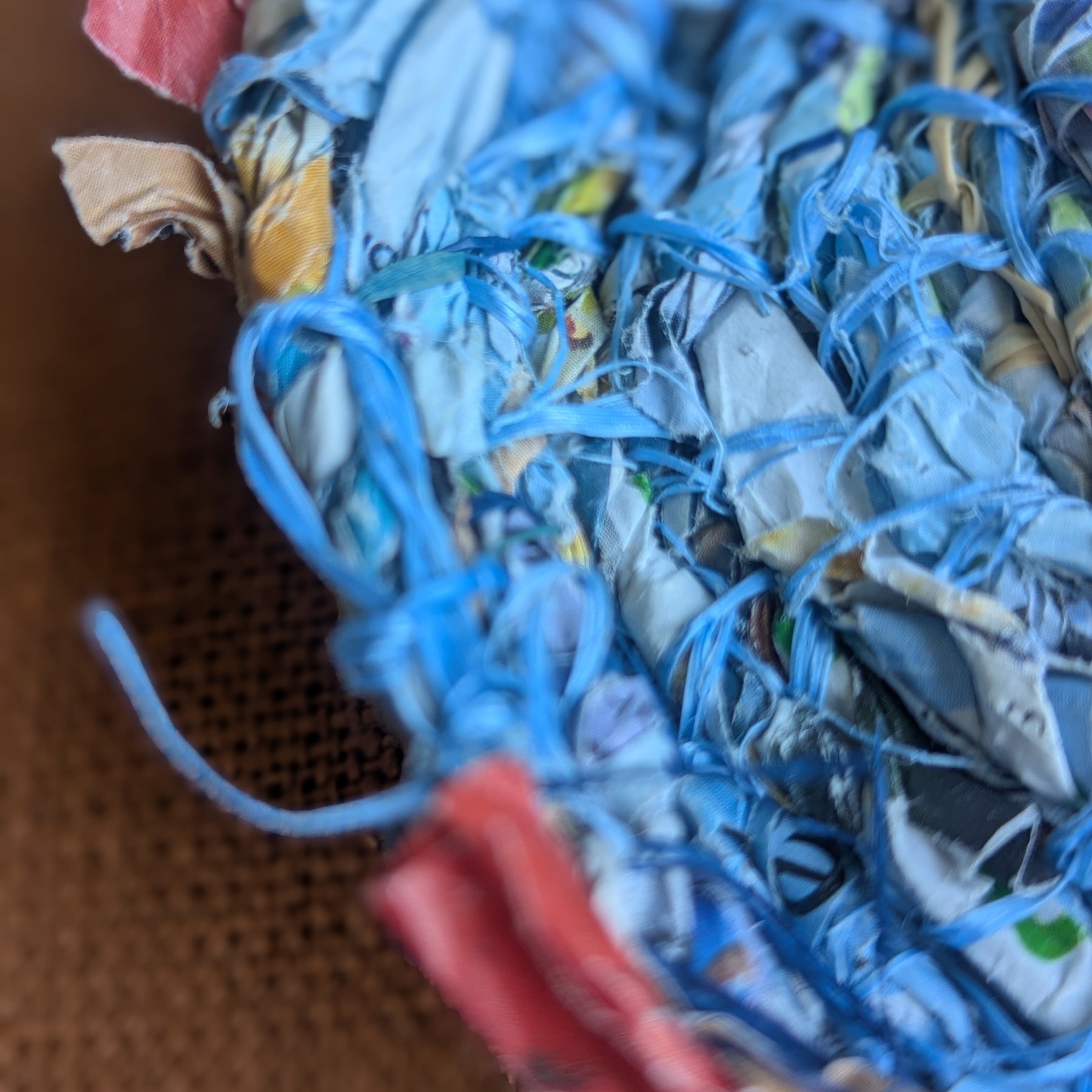 Basket Marine Rope fibre with Handmade Paper Cordage. | Small Blue Basket Upcycled Materials