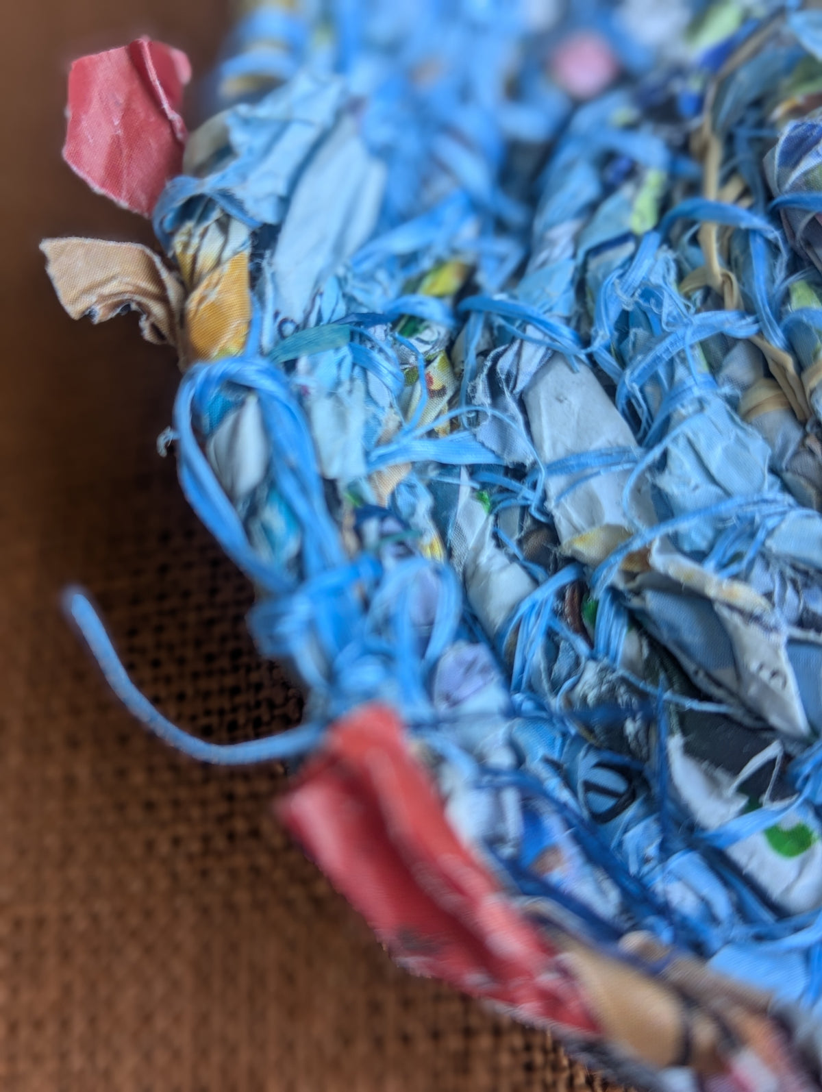 Basket Marine Rope fibre with Handmade Paper Cordage. | Small Blue Basket Upcycled Materials