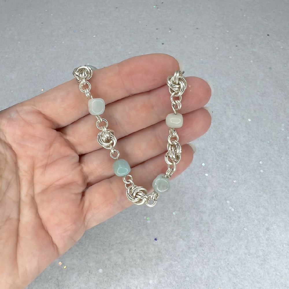 Silver-plated love knot amazonite bracelet hand