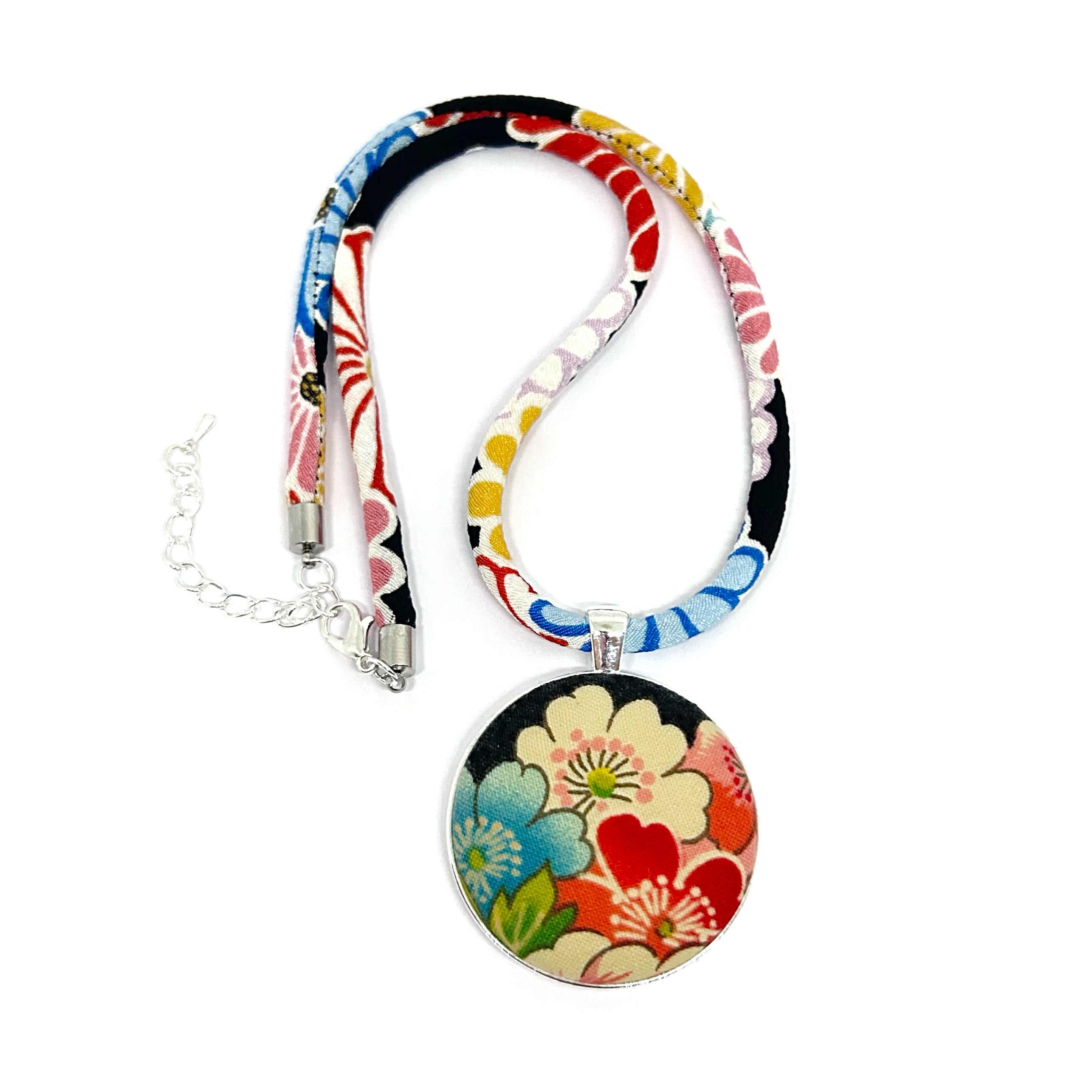 Kimono Pendant Necklace - Red and Aqua