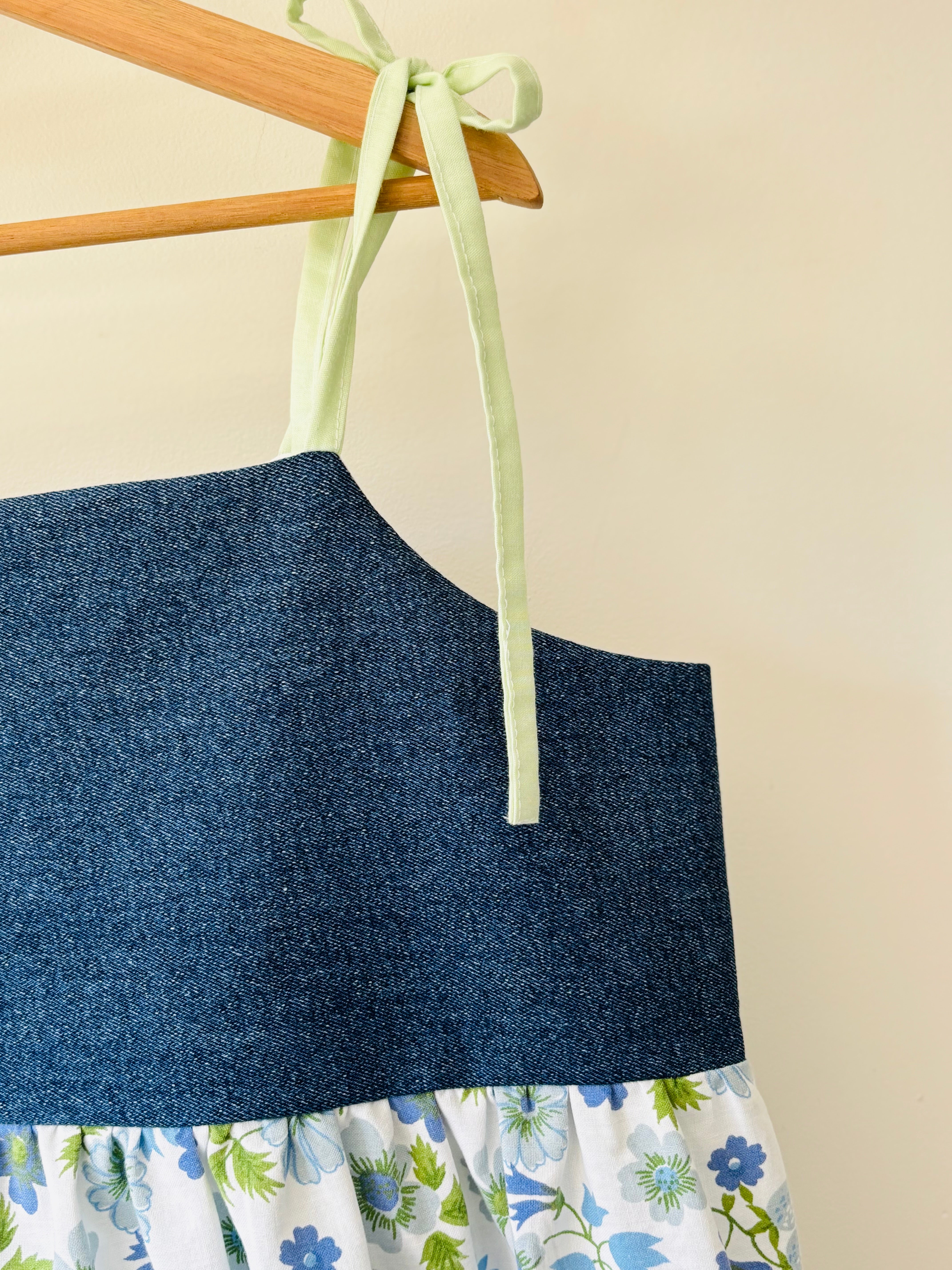 Upcycled Babydoll Top | Denim & Blue Floral Size 16