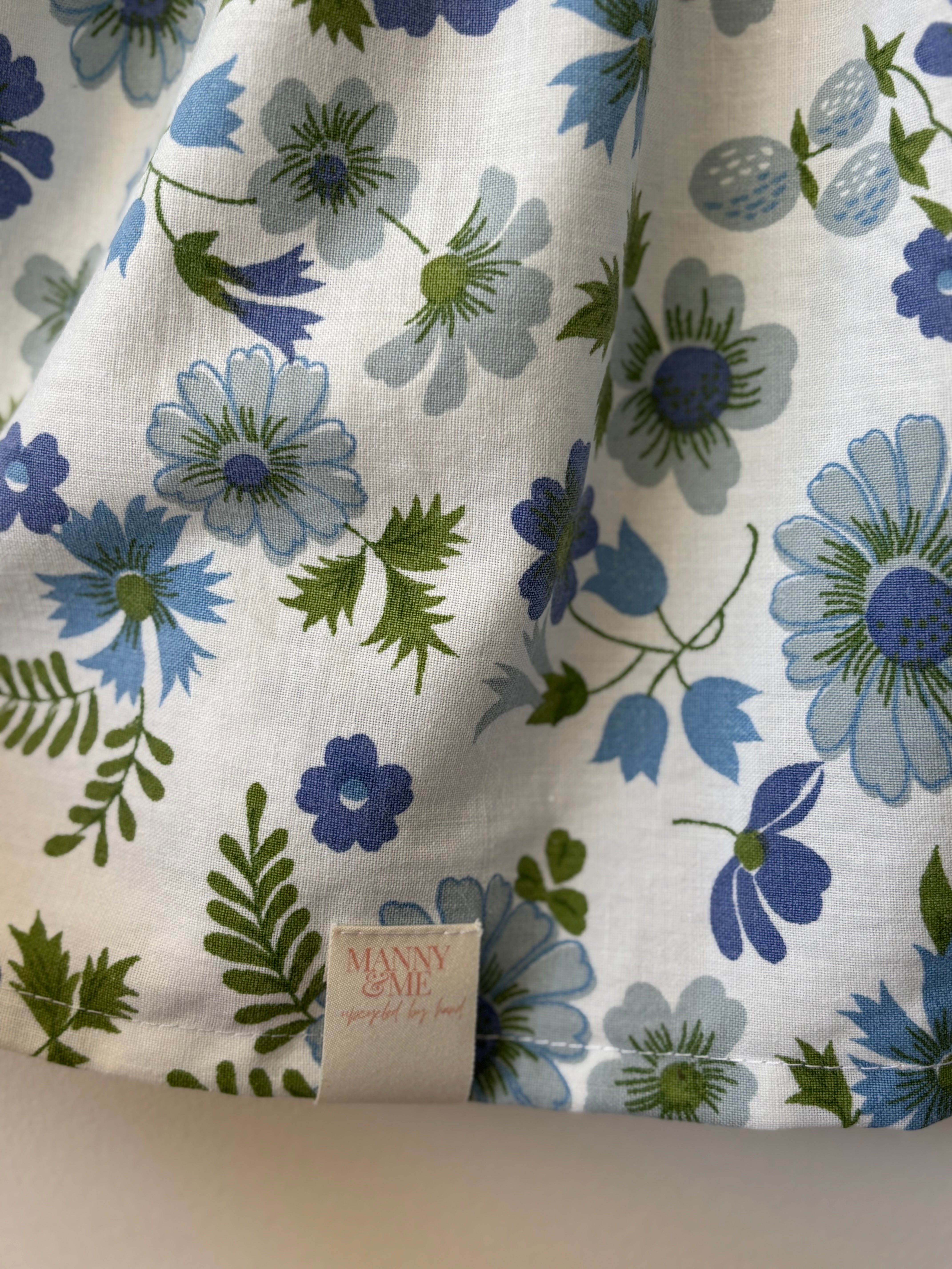 Upcycled Babydoll Top | Denim & Blue Floral Size 16