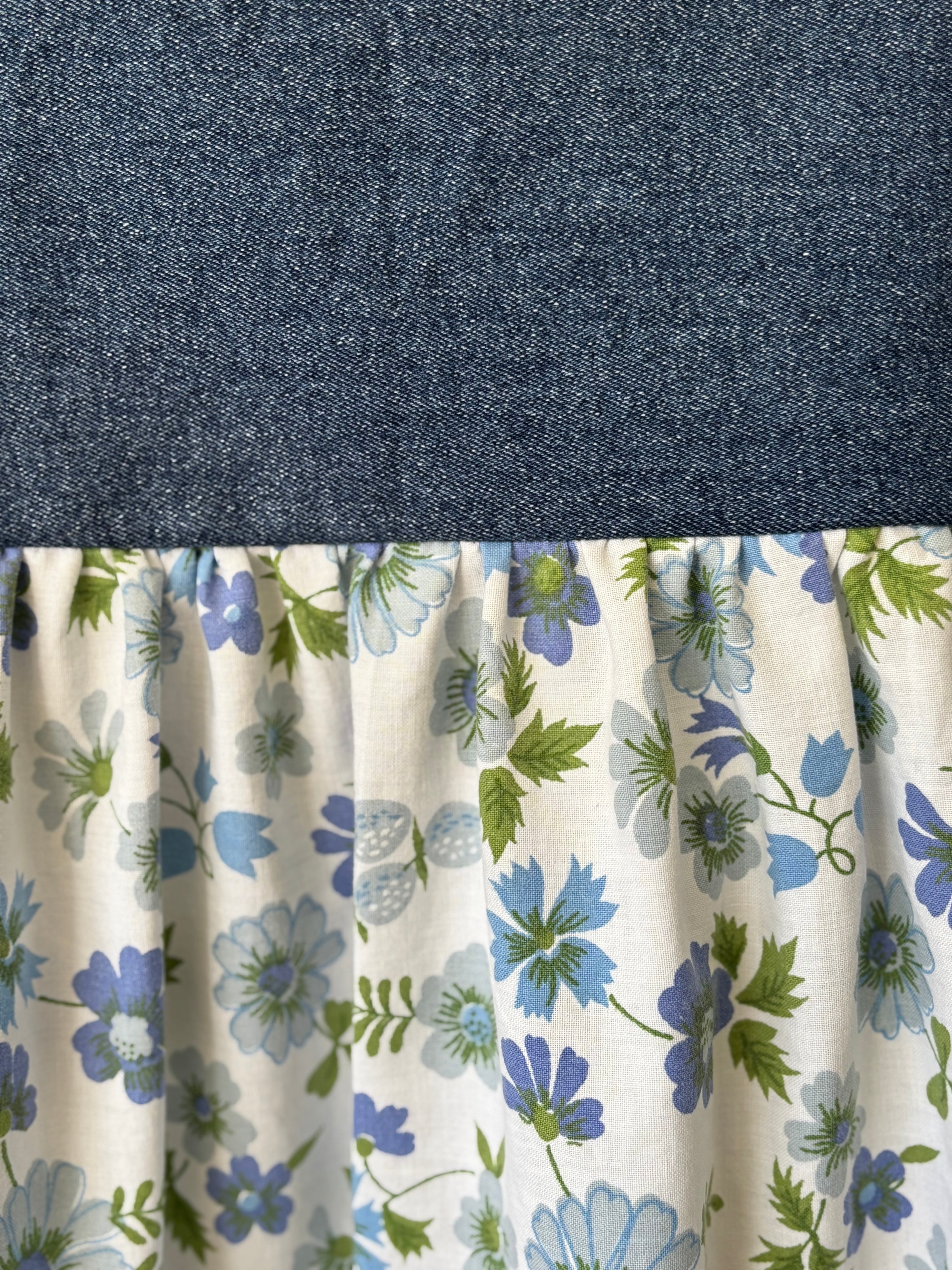 Upcycled Babydoll Top | Denim & Blue Floral Size 16