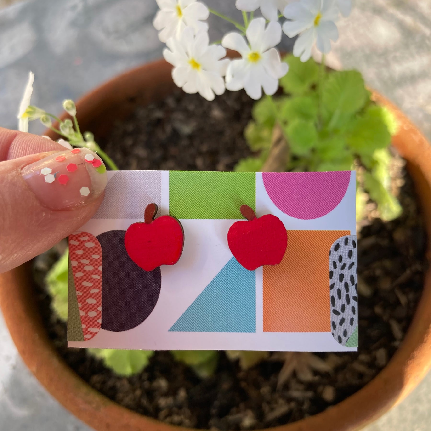 Hand painted apple studs