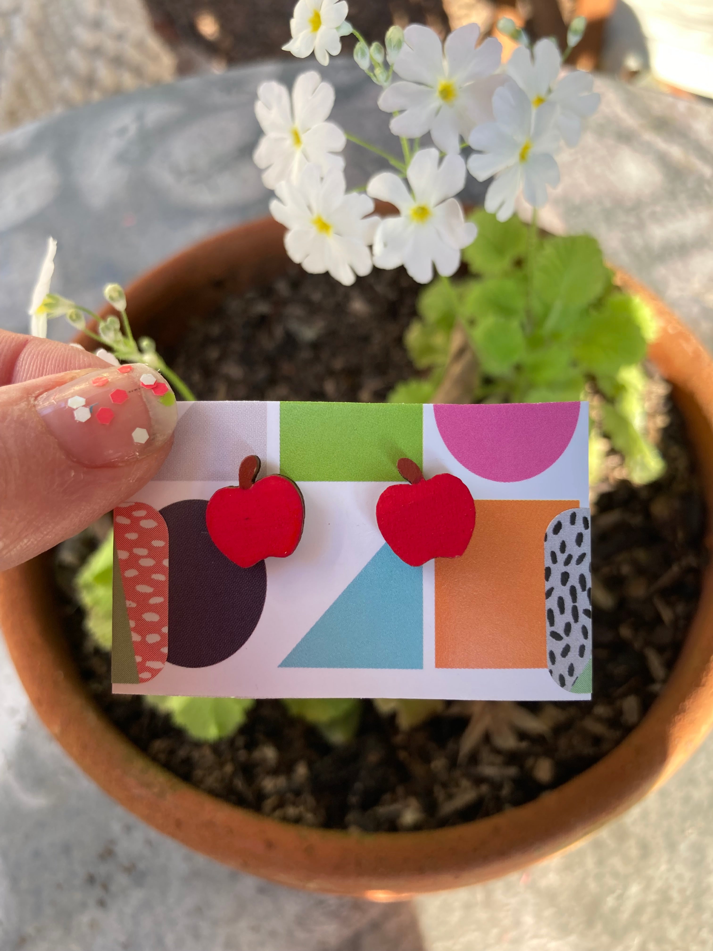 Hand painted apple studs