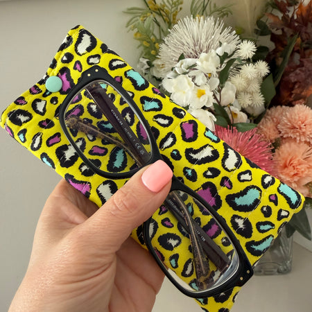 Quilted Glasses Case - Yellow Animal Print