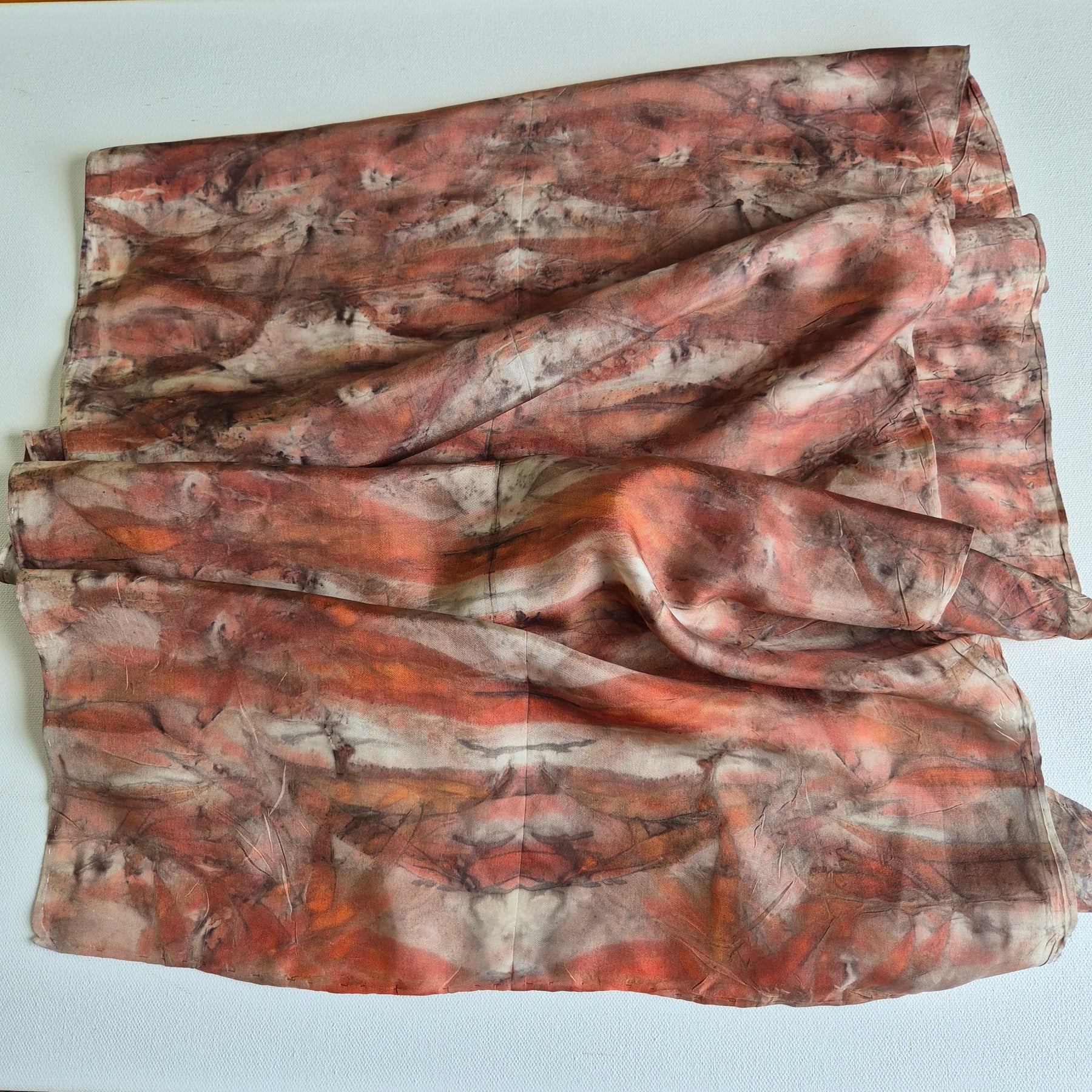 Silk scarf ecoprinted eucalyptus leaves
