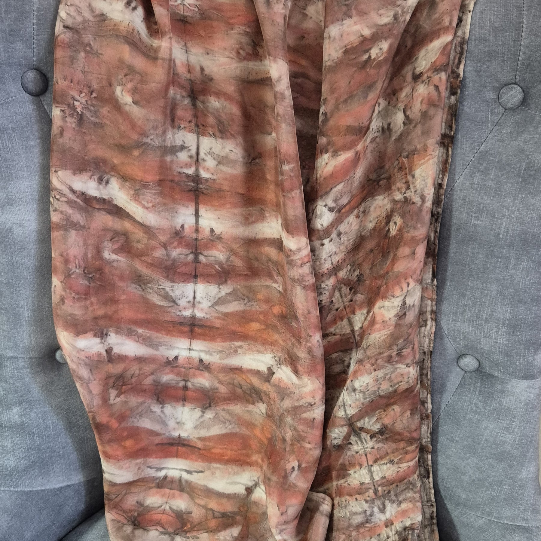 Silk scarf ecoprinted eucalyptus leaves