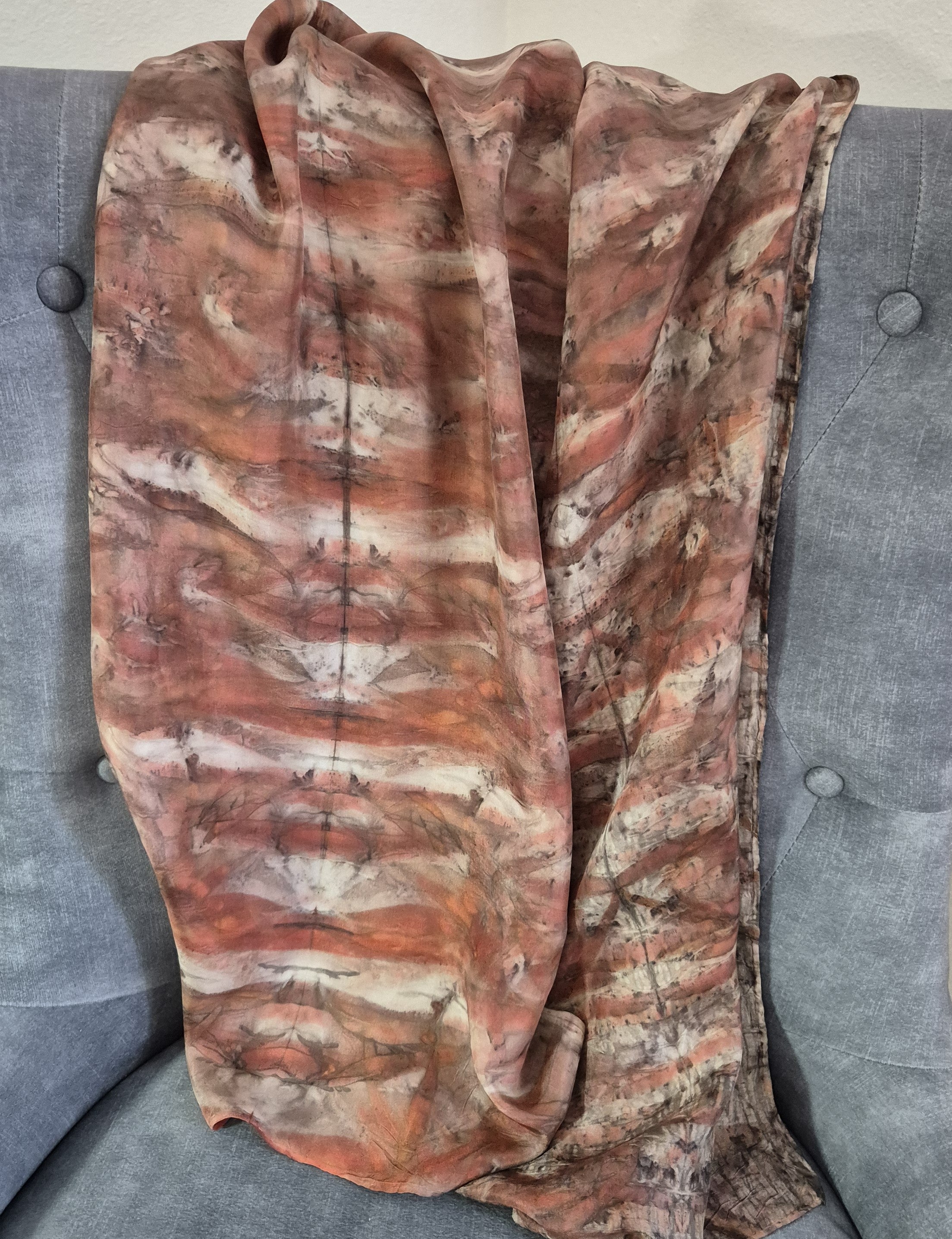 Silk scarf ecoprinted eucalyptus leaves
