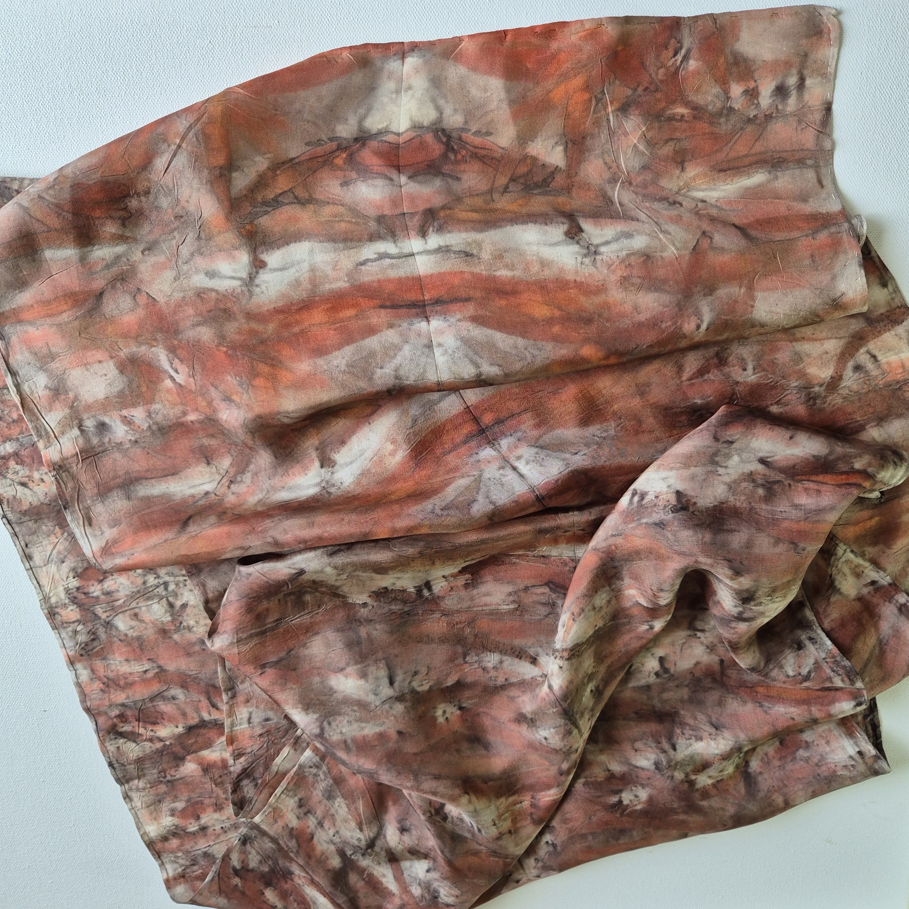 Silk scarf ecoprinted eucalyptus leaves
