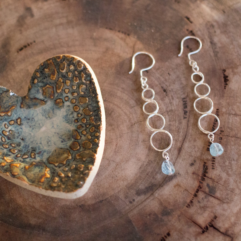 Natural Aquamarine Gemstone Silver Looped Earrings | Crystal Jewellery