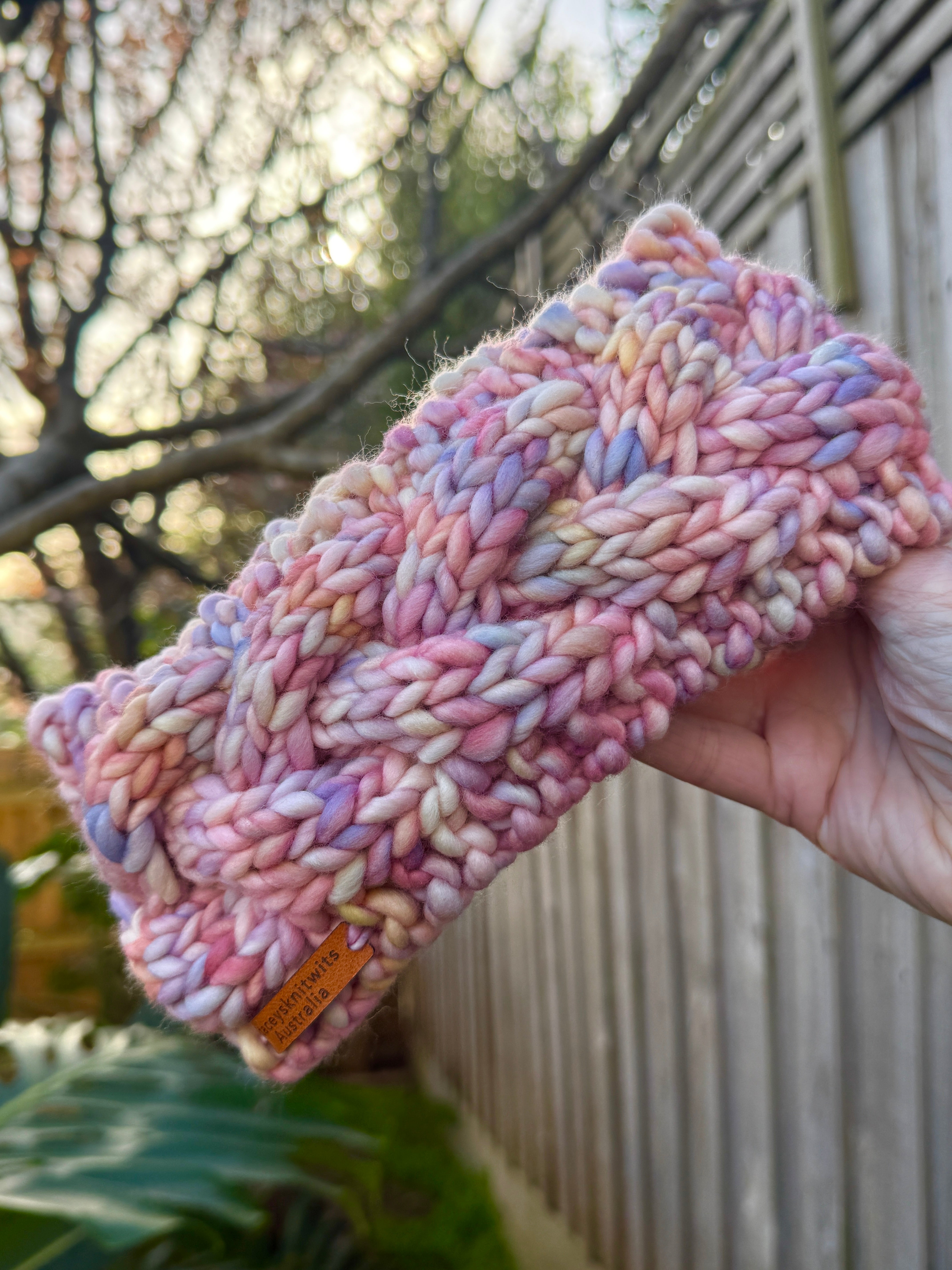 Hand Knitted Headband, Stretchy Rainbow Merino Earwarmers