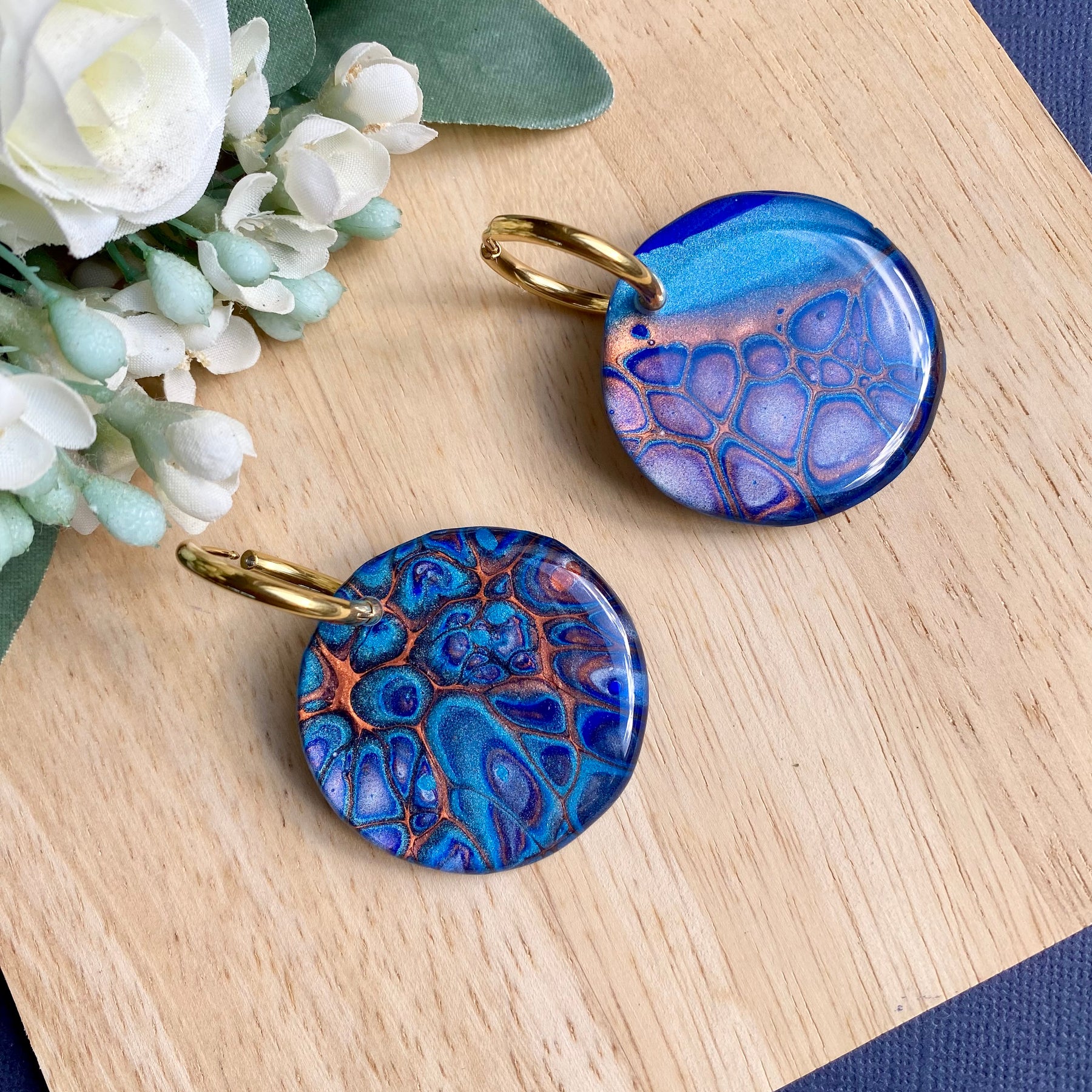 Copper Teal Huggie Hoop Earrings