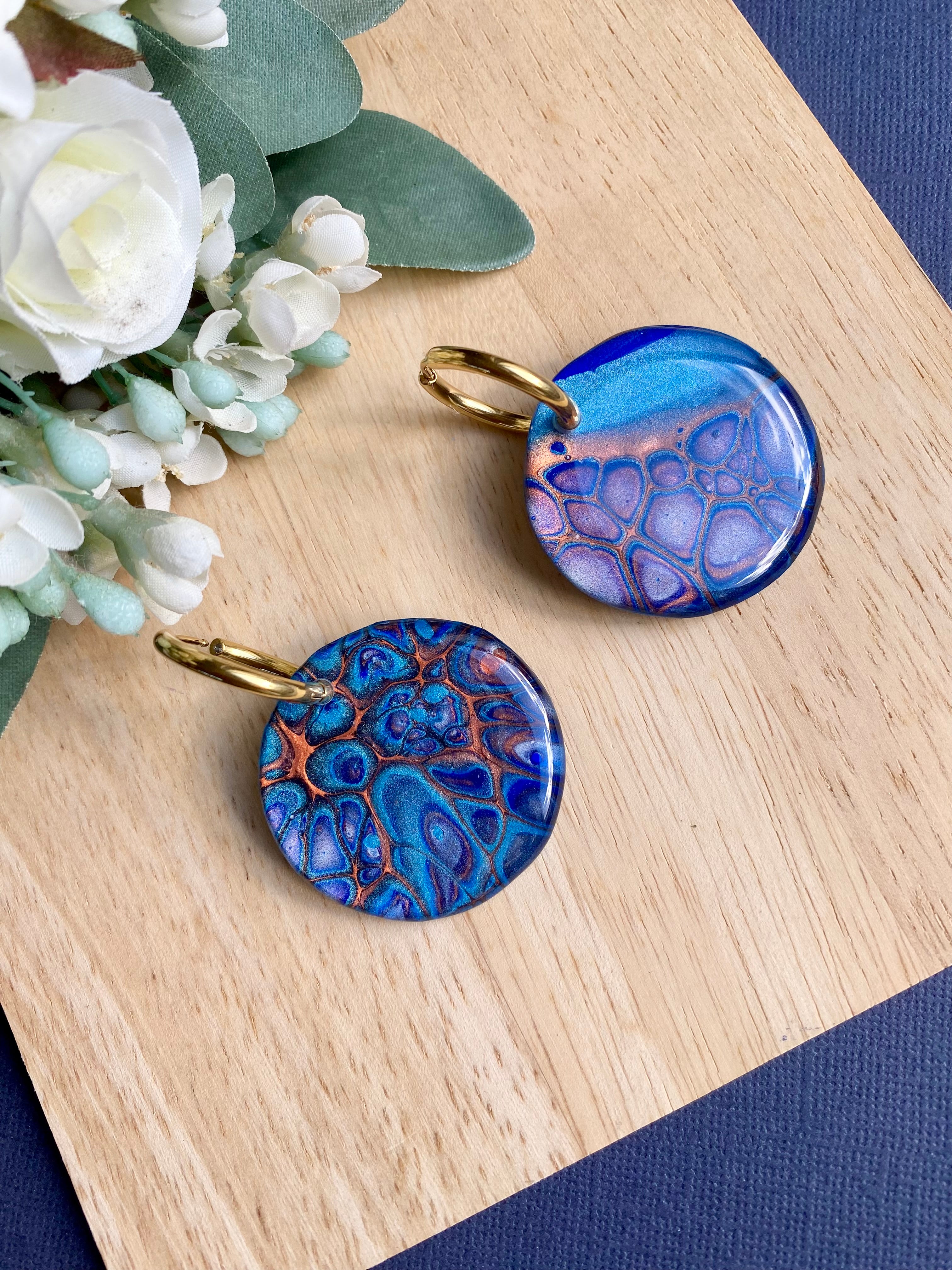 Copper Teal Huggie Hoop Earrings