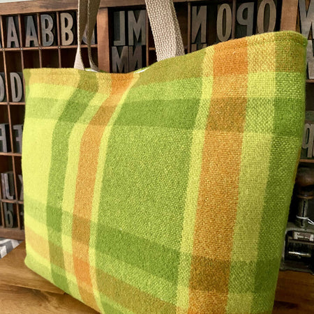 Upcycled Woollen Blanket - Market Tote - Lime