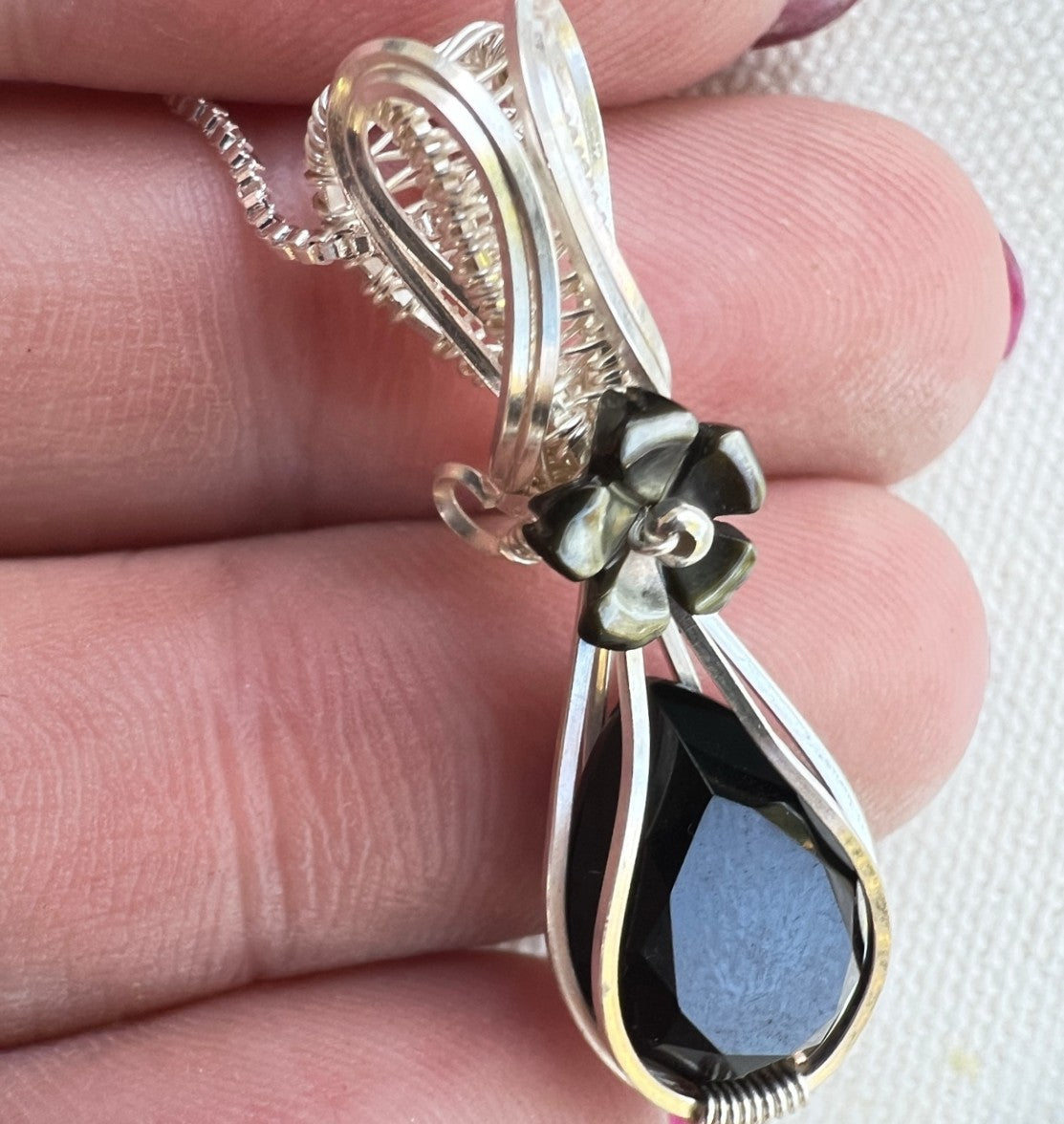 Handmade Wire-wrapped Onyx Necklace - Mother's Day Mini Pendant