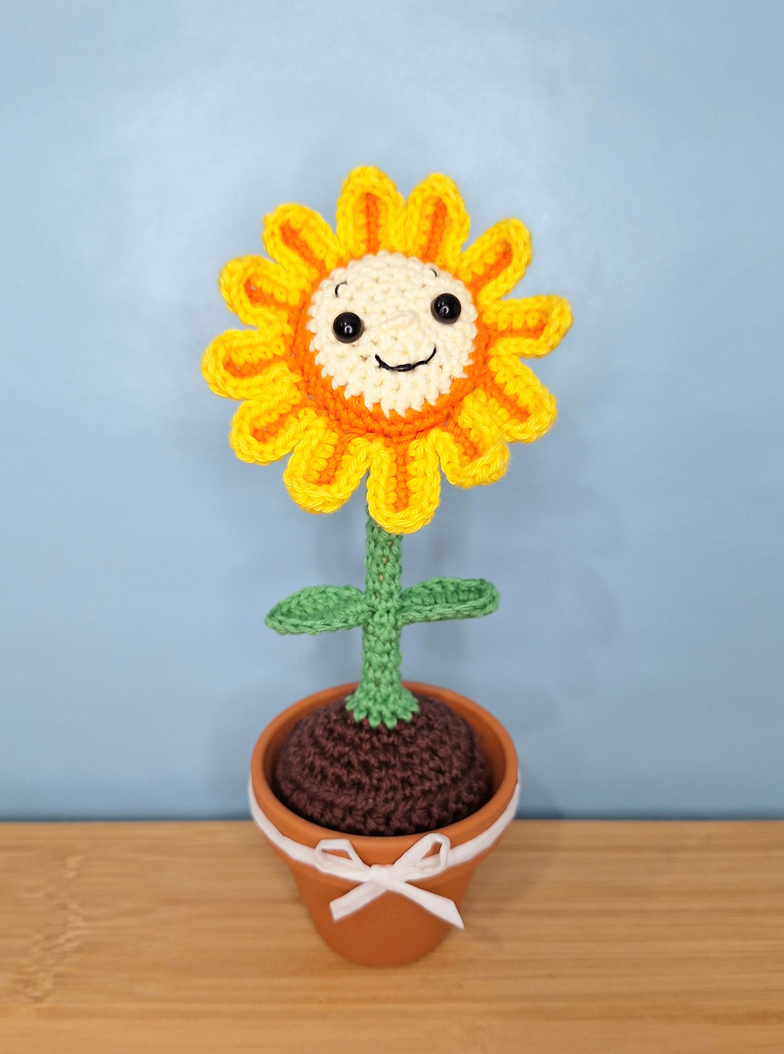 Happy Daisy Crocheted Flower in  Terracotta Pot