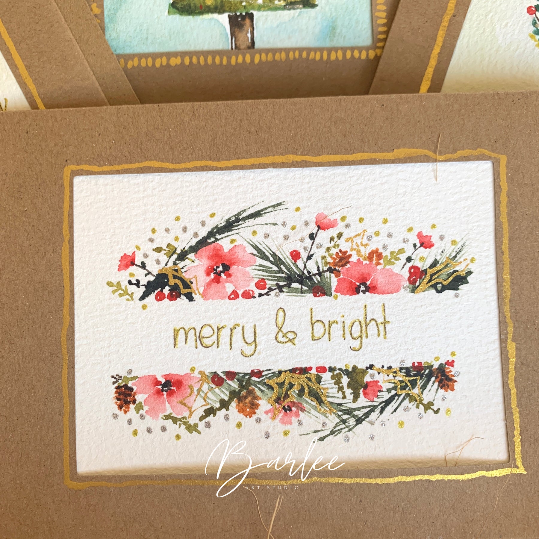 Set of 4 Hand-Painted Christmas Cards - One-of-a-Kind.