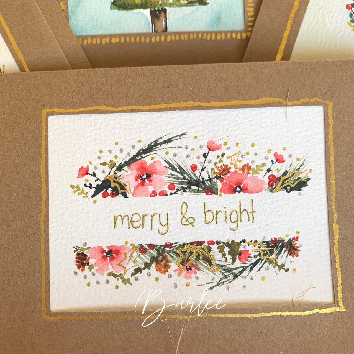 Set of 4 Hand-Painted Christmas Cards - One-of-a-Kind.