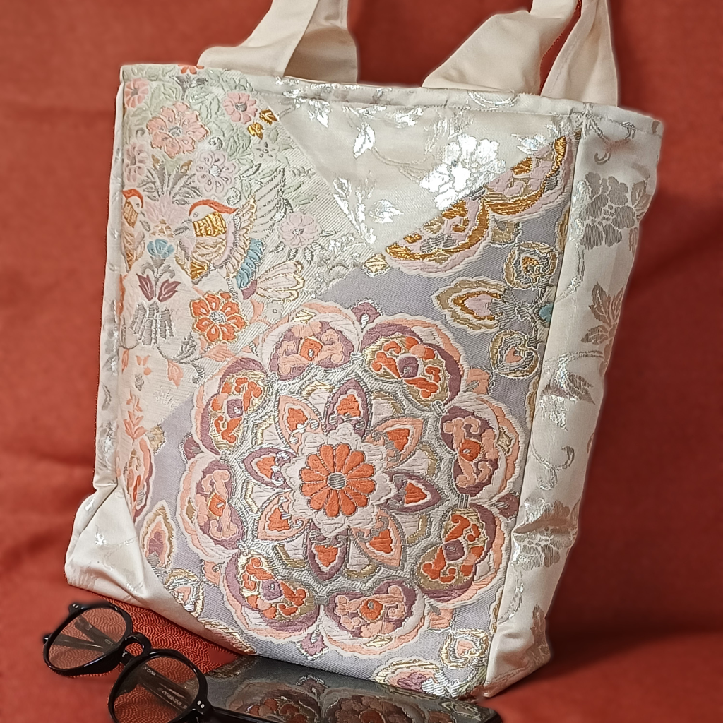 Kimono small Tote Bag - Cream, Pink