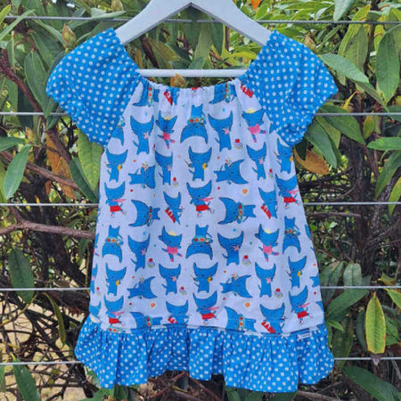 Baby Girls Handmade Cat Print Dress | Size 1